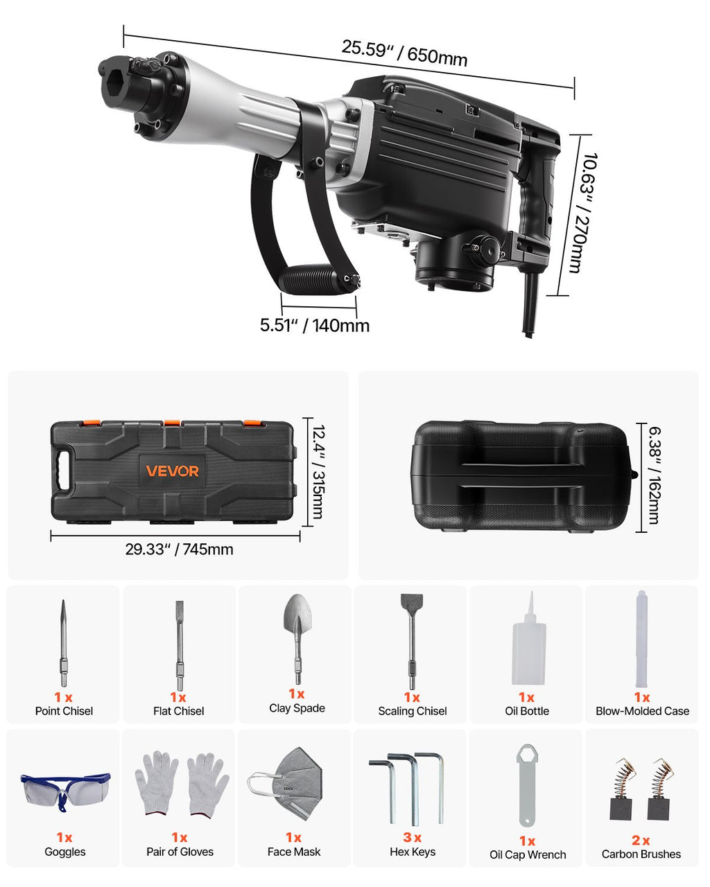 Atskėlimo plaktukas VEVOR Z1G-ZZB-65, 2800 W