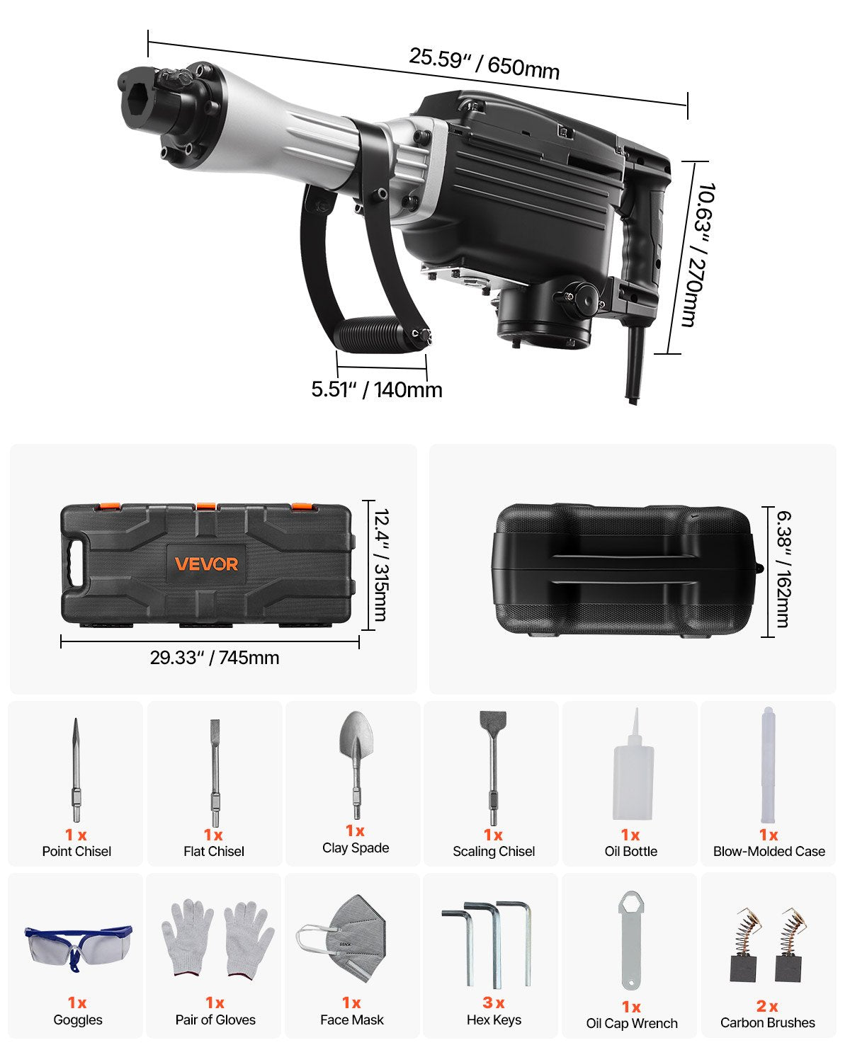 Atskėlimo plaktukas VEVOR Z1G-ZZB-65, 2800 W