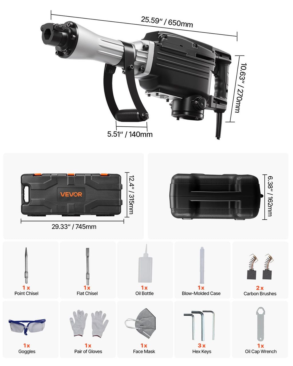 Atskeliamasis kūjis VEVOR Z1G-ZZB-65, 2800 W