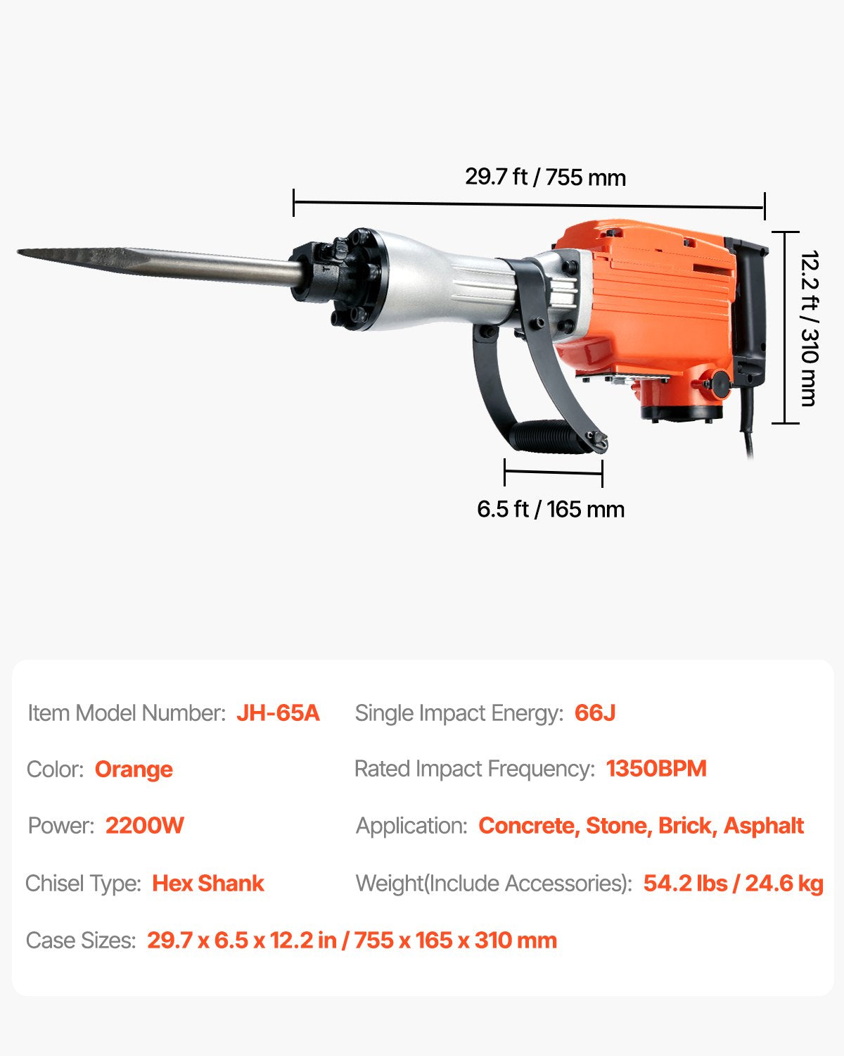 Atskeliamasis kūjis VEVOR JH-65, 2200W