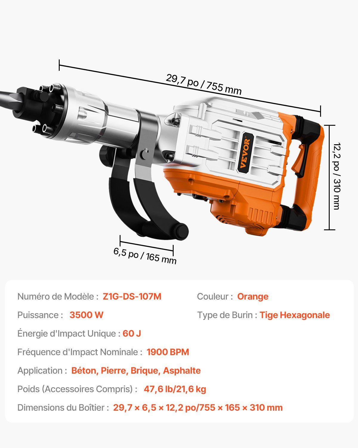 Atskeliamasis kūjis VEVOR JH-65, 3500 W
