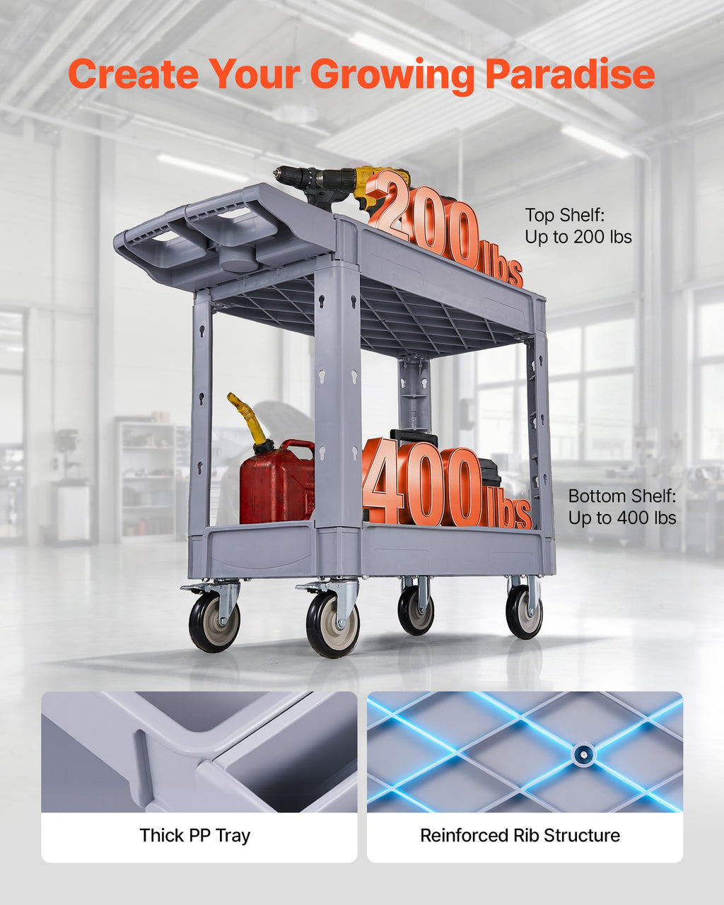 Serviso vežimėlis VEVOR JY-2Z-gray, 250 kg keliamoji galia