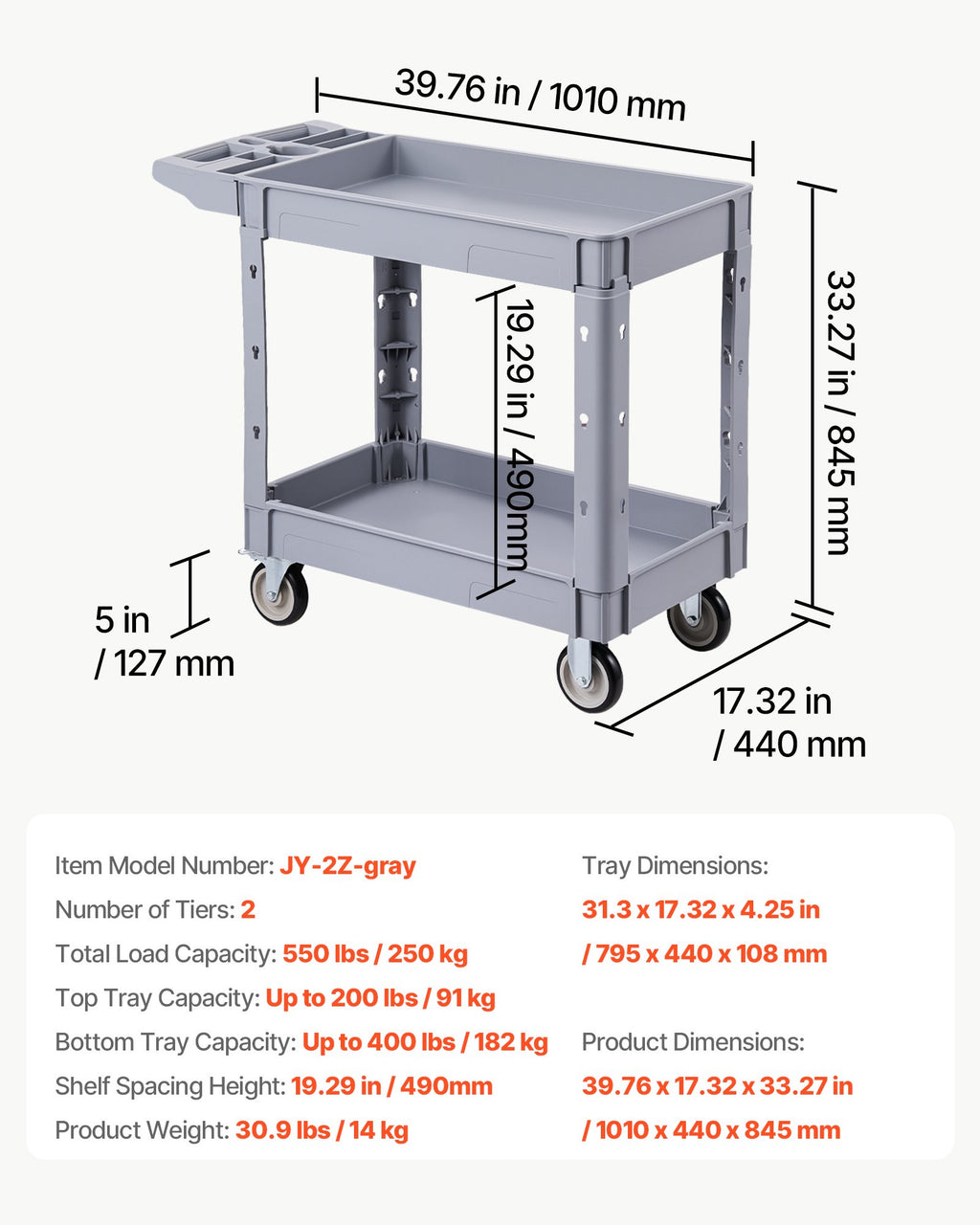 Serviso vežimėlis VEVOR JY-2Z-gray, 250 kg keliamoji galia