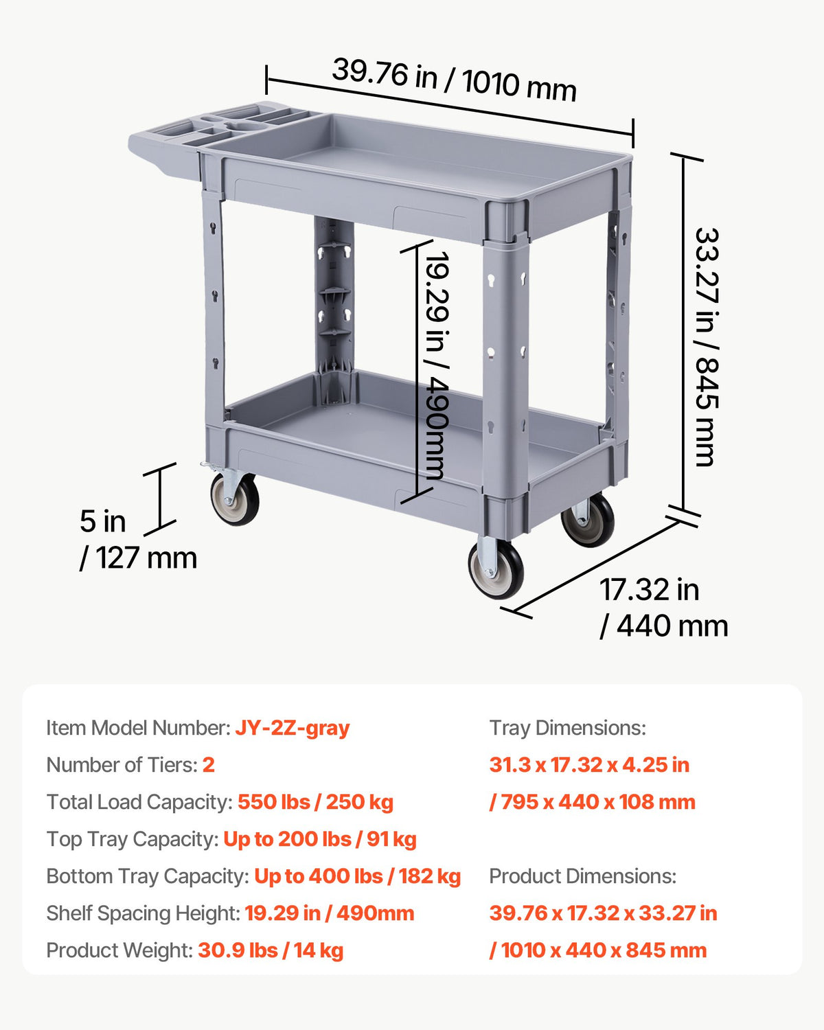Serviso vežimėlis VEVOR JY-2Z-gray, 250 kg keliamoji galia