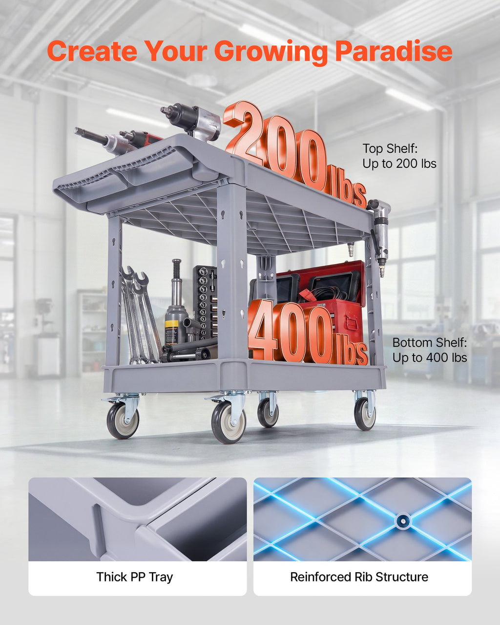Vežimėlis įrankiams VEVOR JY-BC-gray, 250 kg keliamoji galia