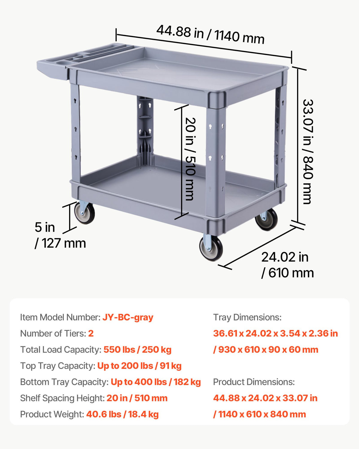 Vežimėlis įrankiams VEVOR JY-BC-gray, 250 kg keliamoji galia