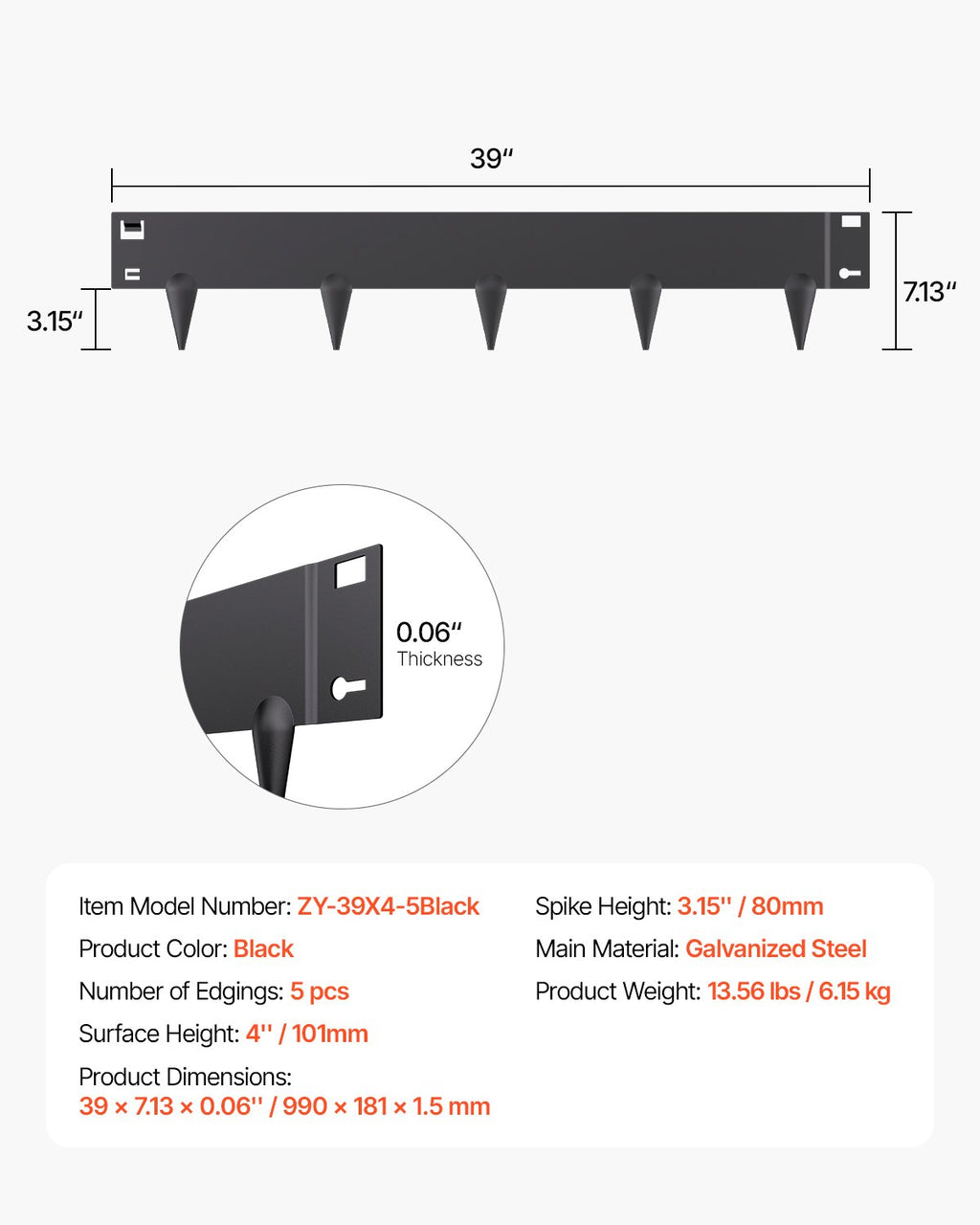 Metalinis vejos atitvaras VEVOR ZY-39X4-5Black, 5 vnt.