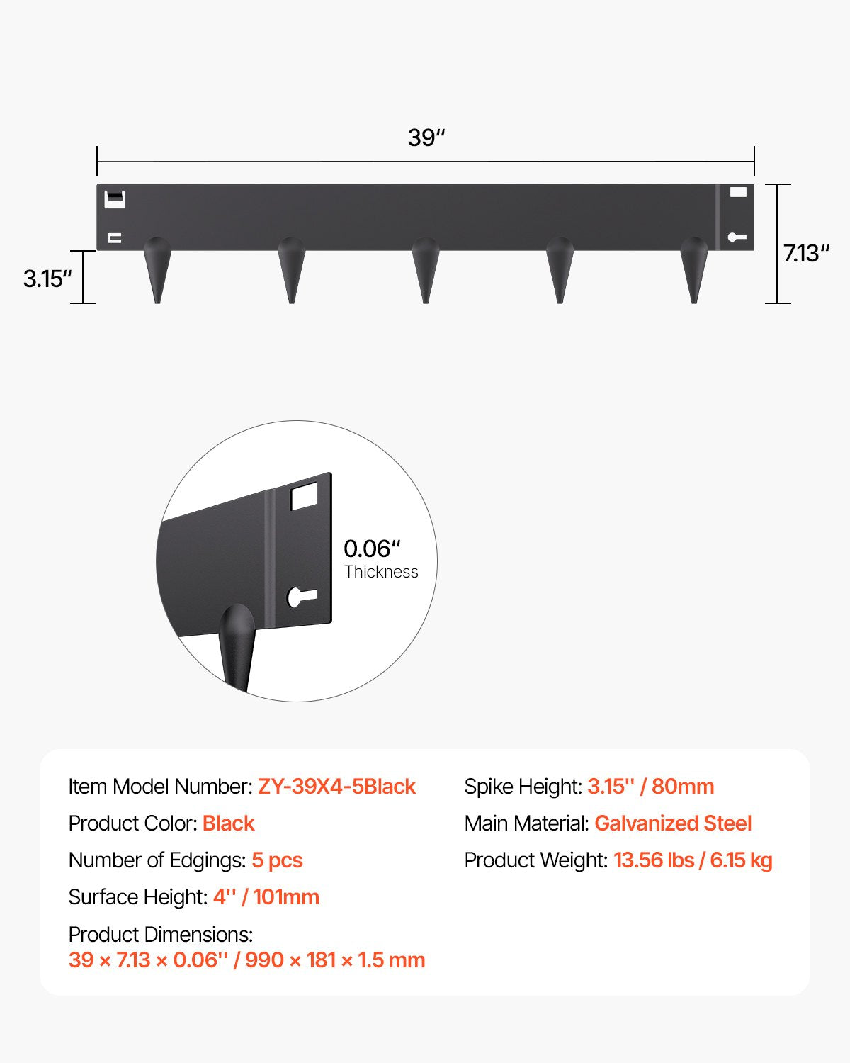 Metalinis vejos atitvaras VEVOR ZY-39X4-5Black, 5 vnt.