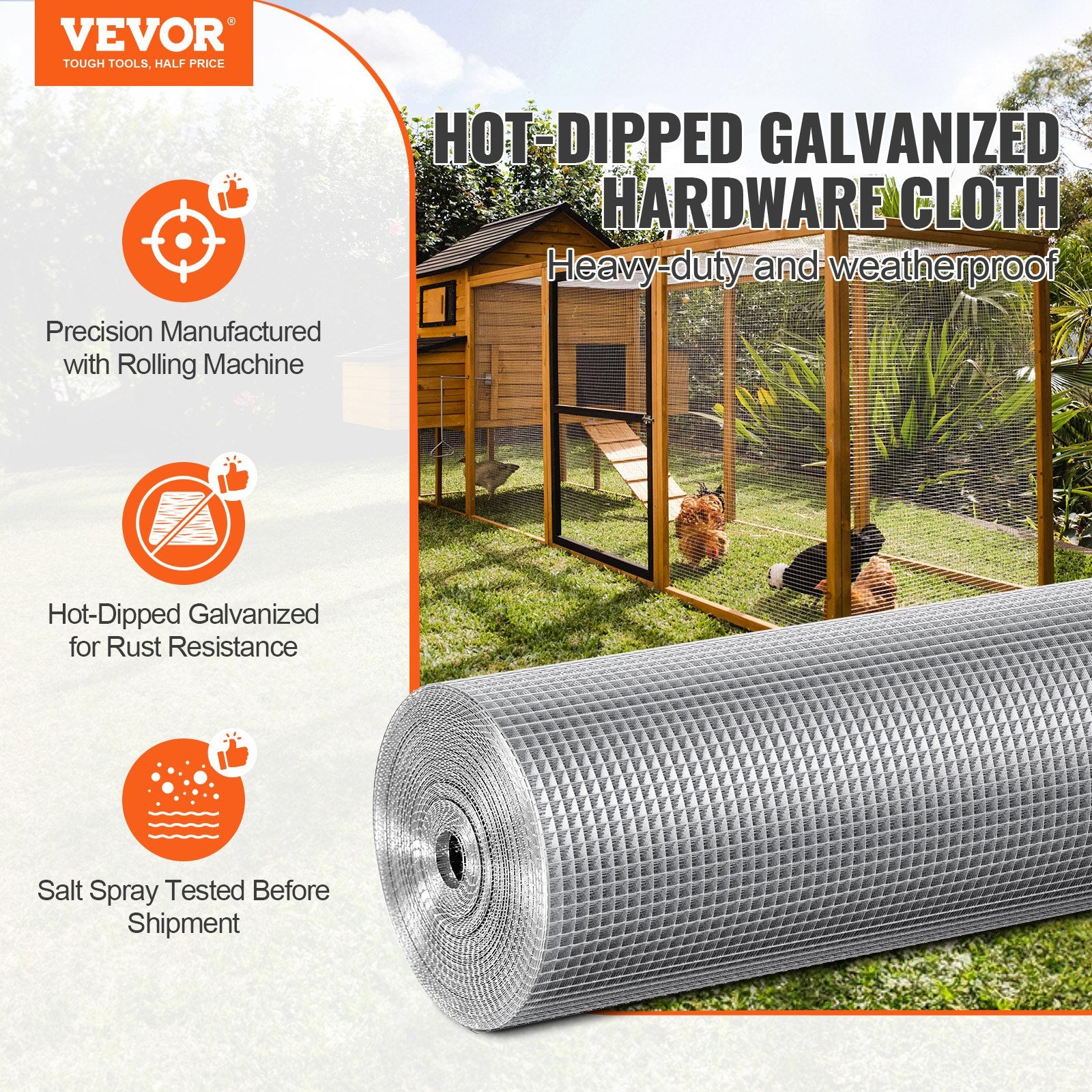 Cinkuotas tinklas VEVOR SS14143650G, 0,91 x 15,24 m