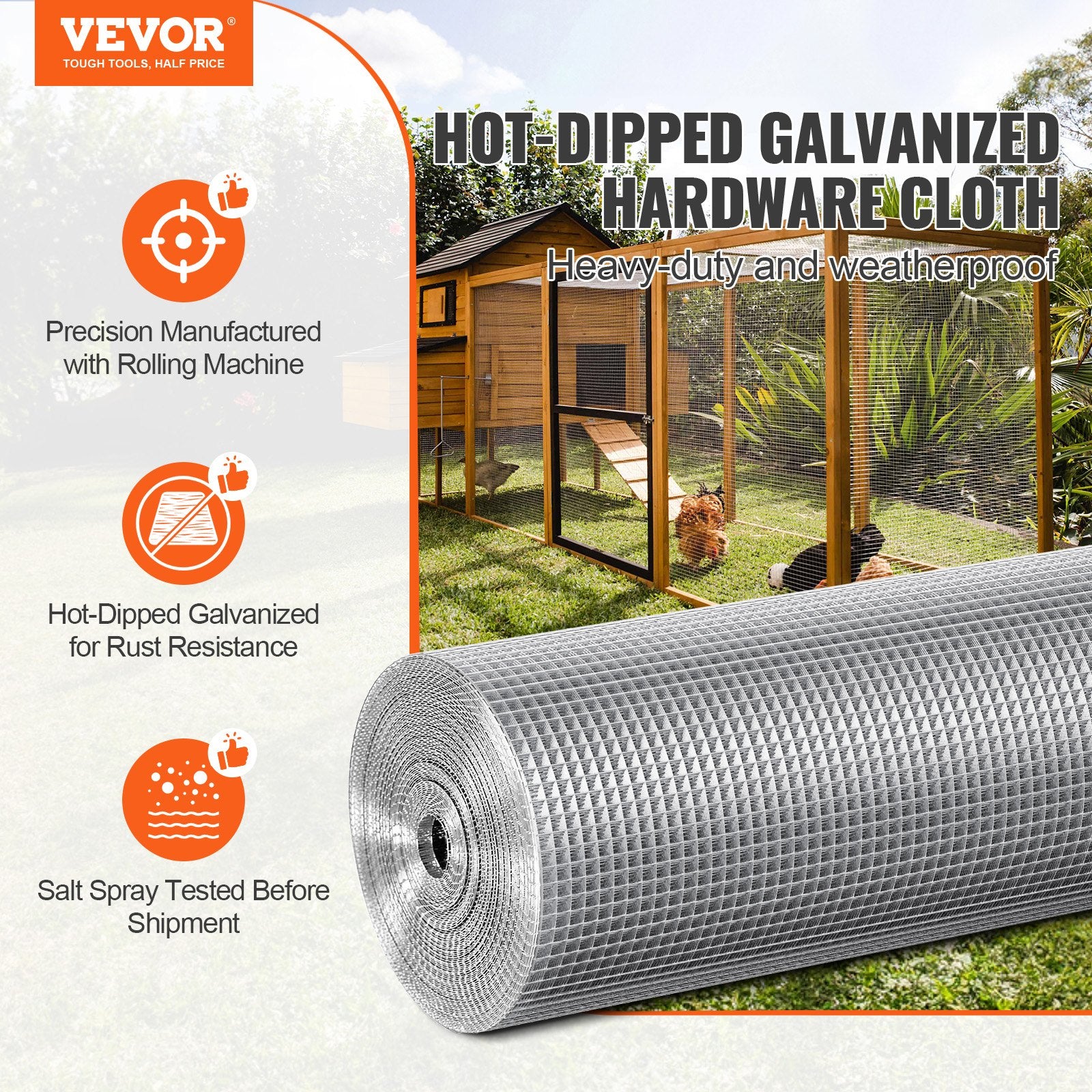 Cinkuotas vielos tinklas VEVOR SS141448100G, 1,22 x 30,48 m