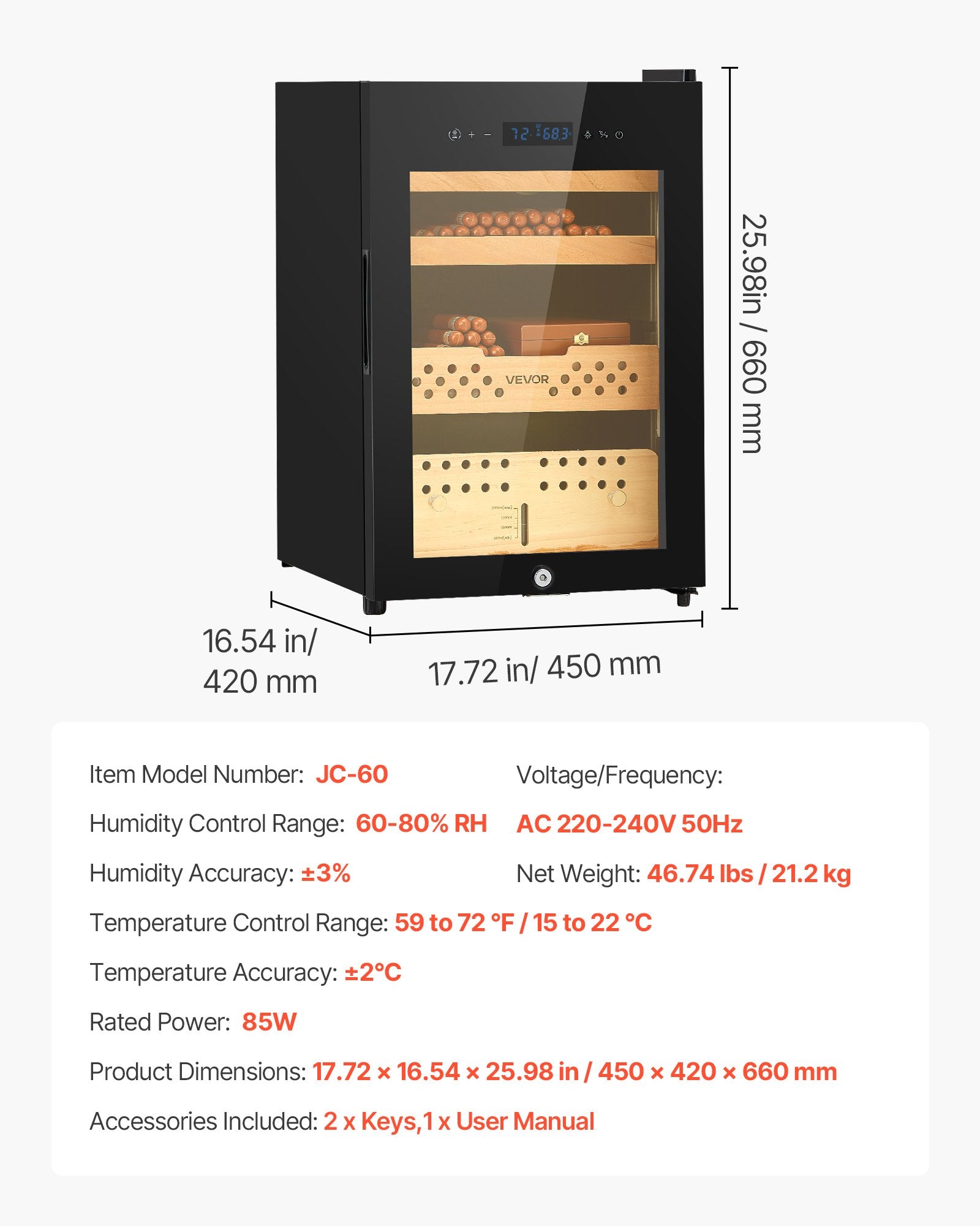 Elektrinis humidoras VEVOR JC-60, 60 l talpa
