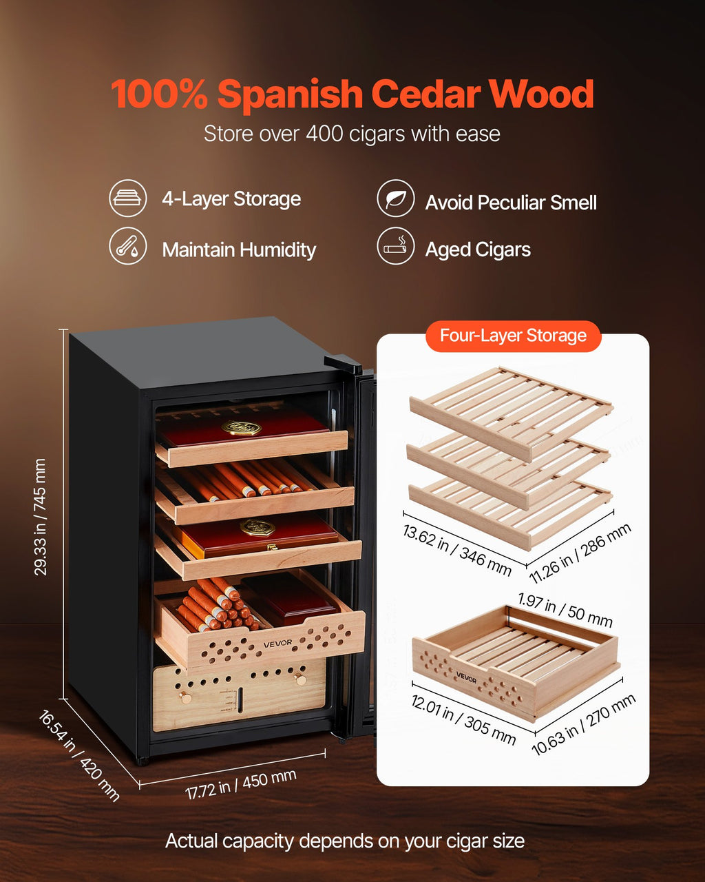 Elektrinis humidorius VEVOR JC-70, 70 l talpa