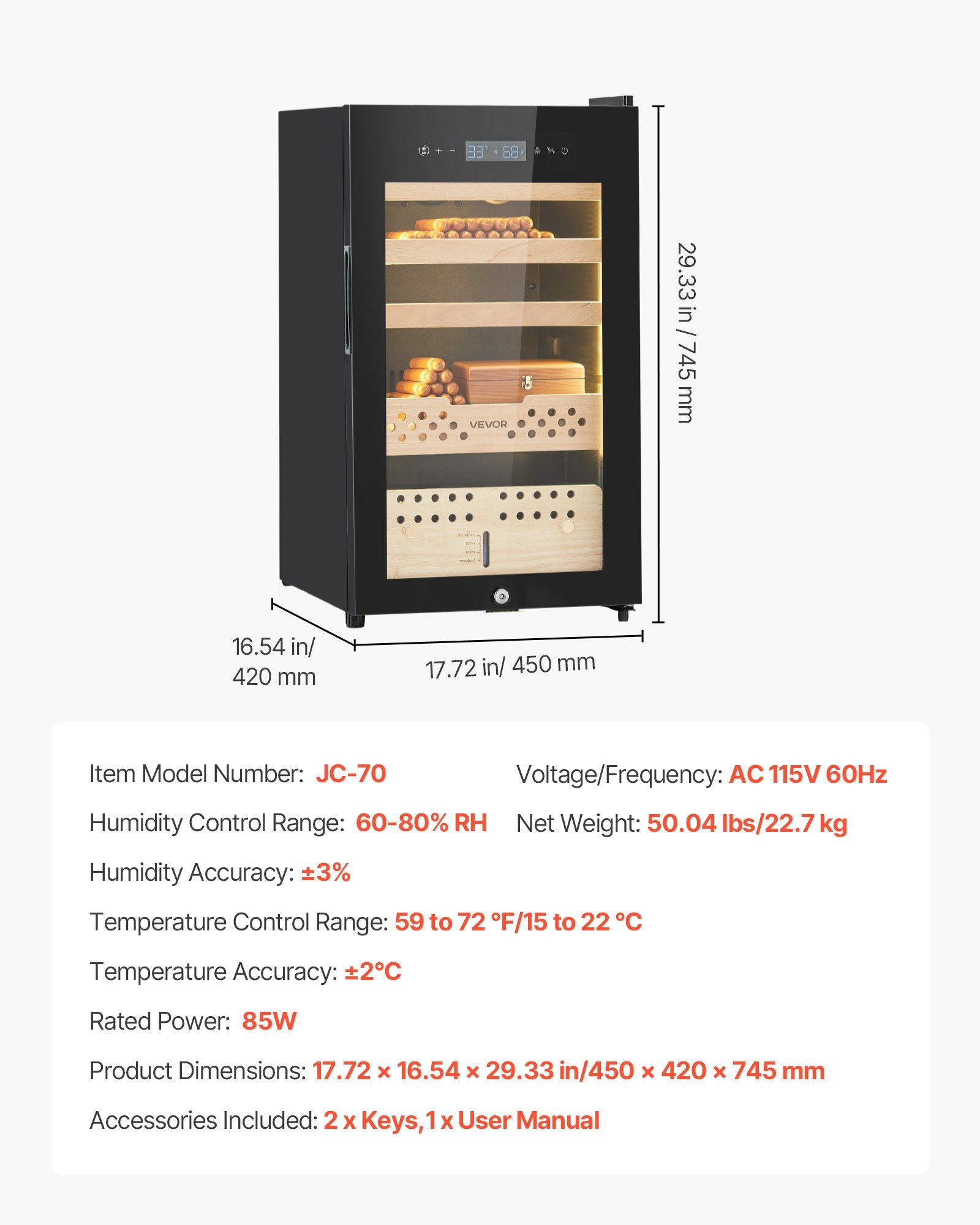 Elektrinis humidorius VEVOR JC-70, 70 l talpa