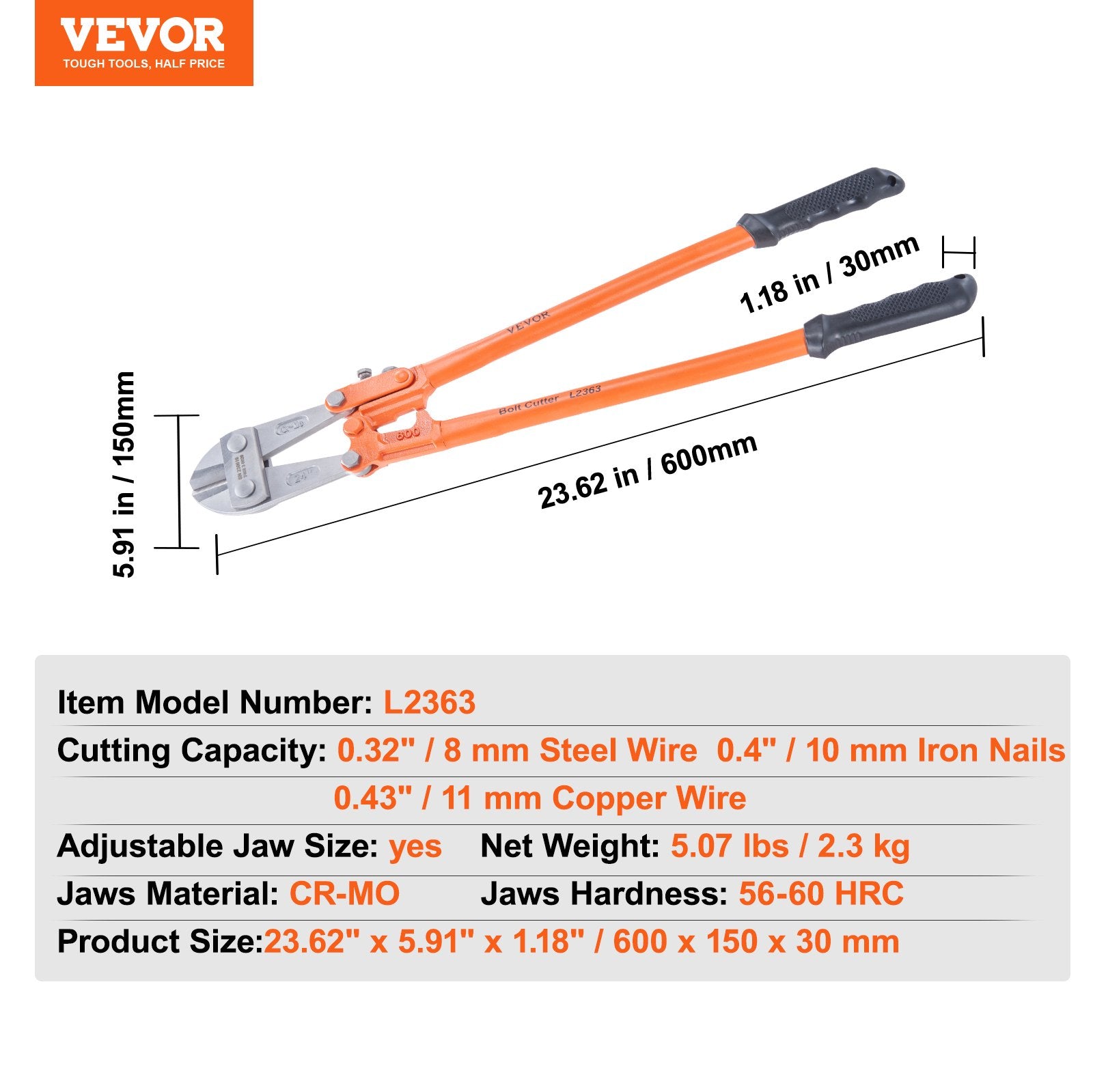 Varžtų kirpimo žirklės VEVOR L2363, 61 cm