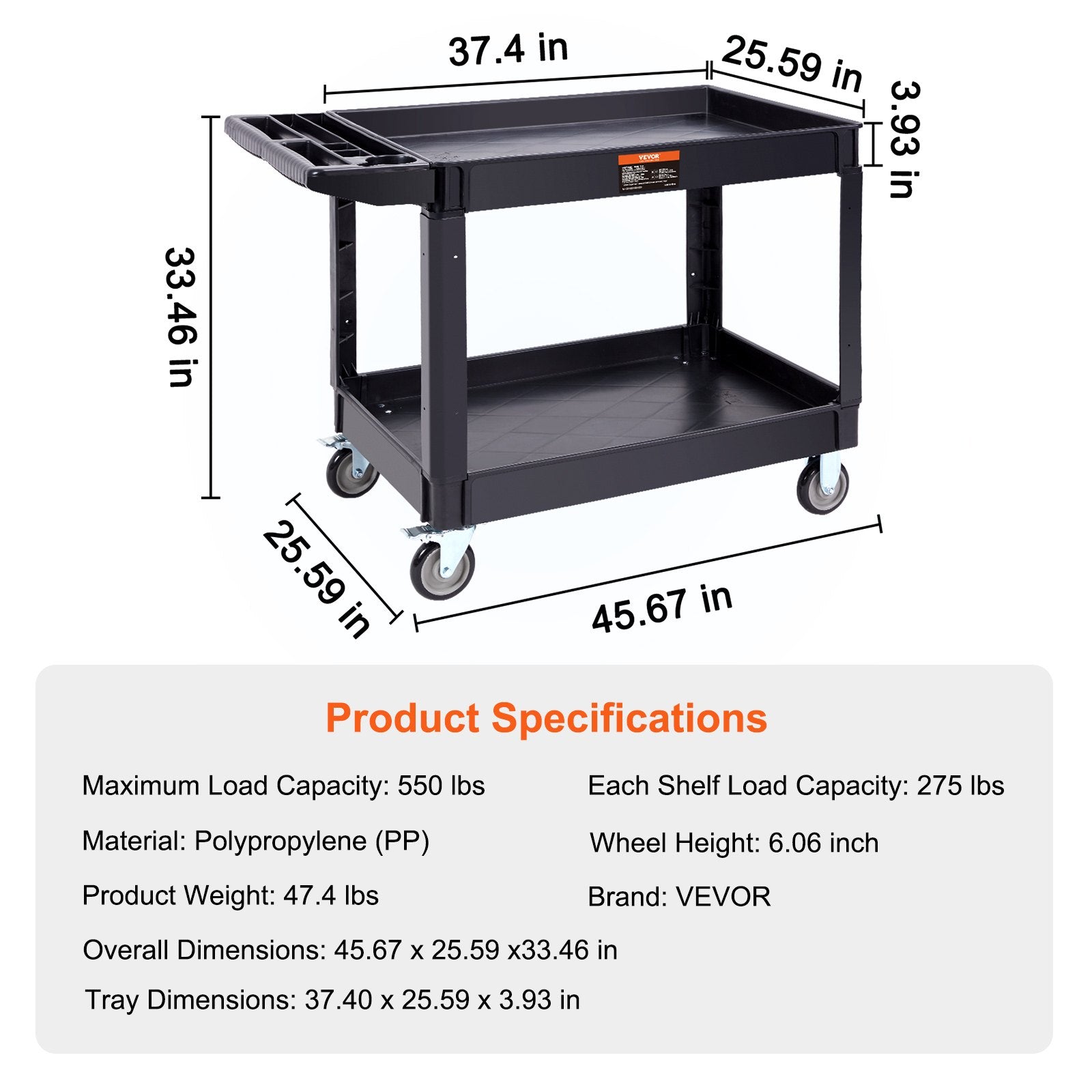 Vežimėlis įrankiams VEVOR JY-UC02C, 249,5 kg apkrova