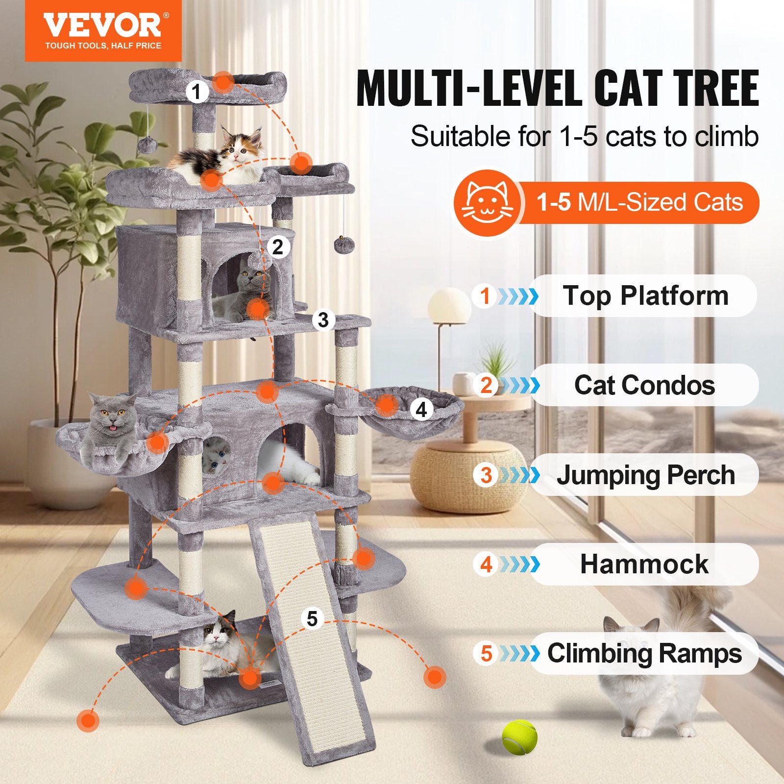 Draskyklė-namelis katėms VEVOR CAT796, 174 cm