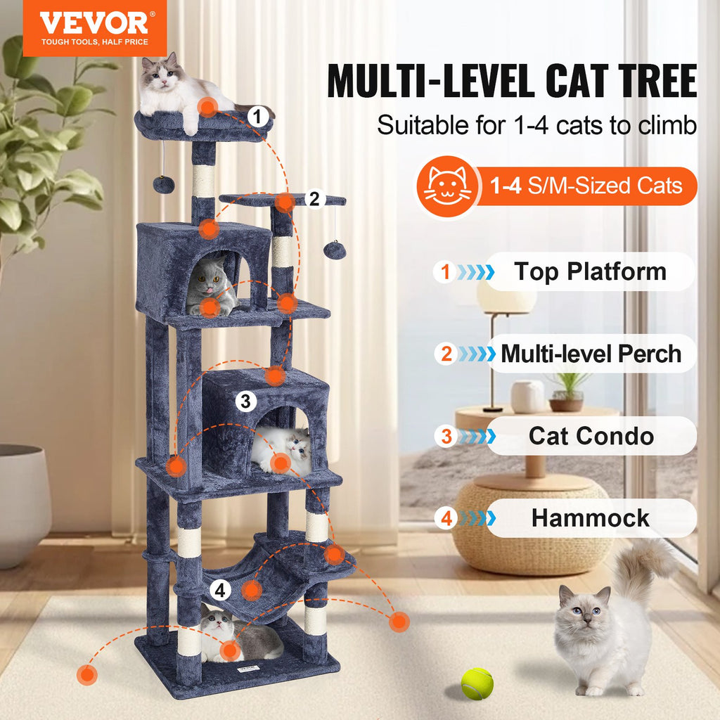 Draskyklė-namelis katėms VEVOR CAT793, 160 cm aukščio