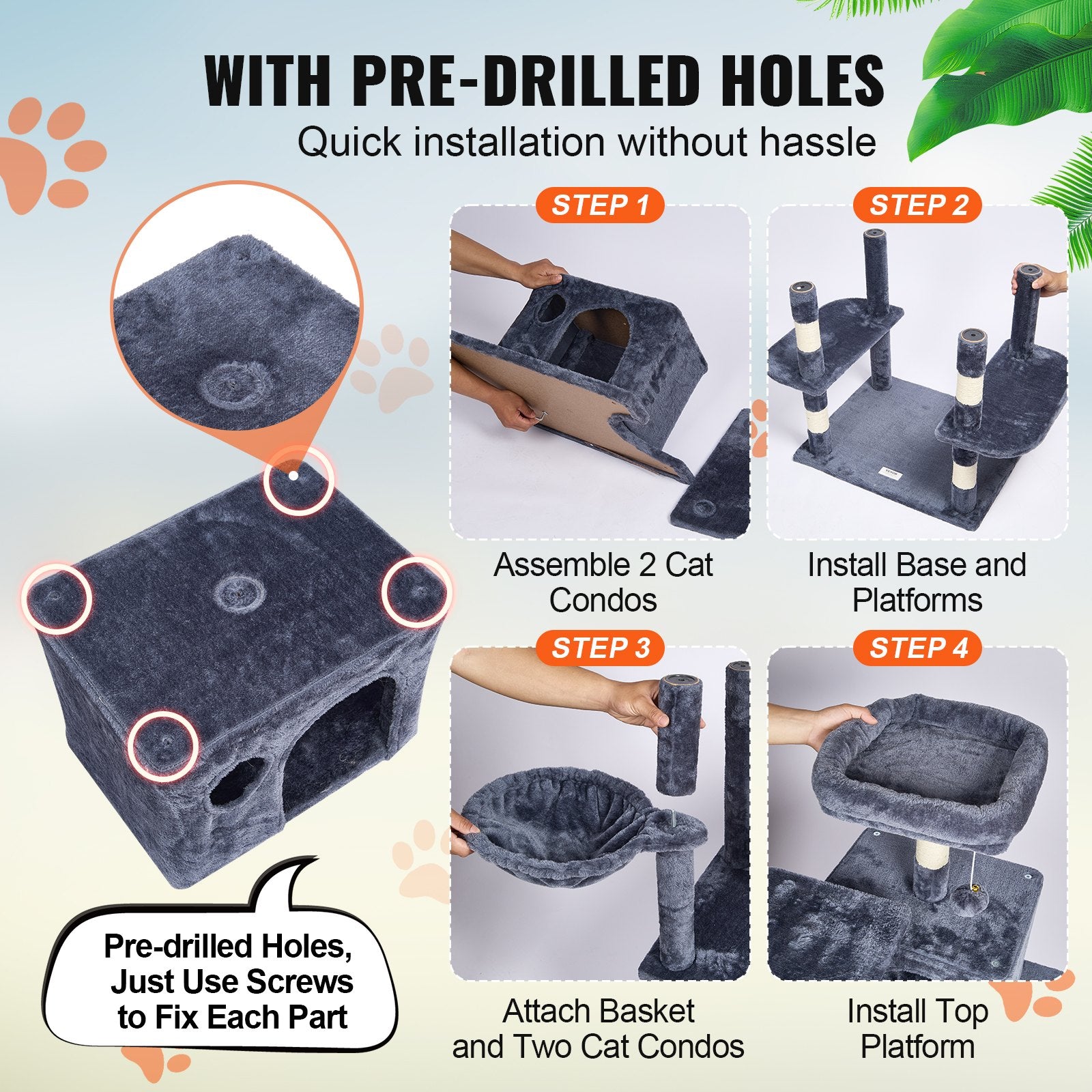Draskyklė-namelis katėms VEVOR CAT794, 174 cm