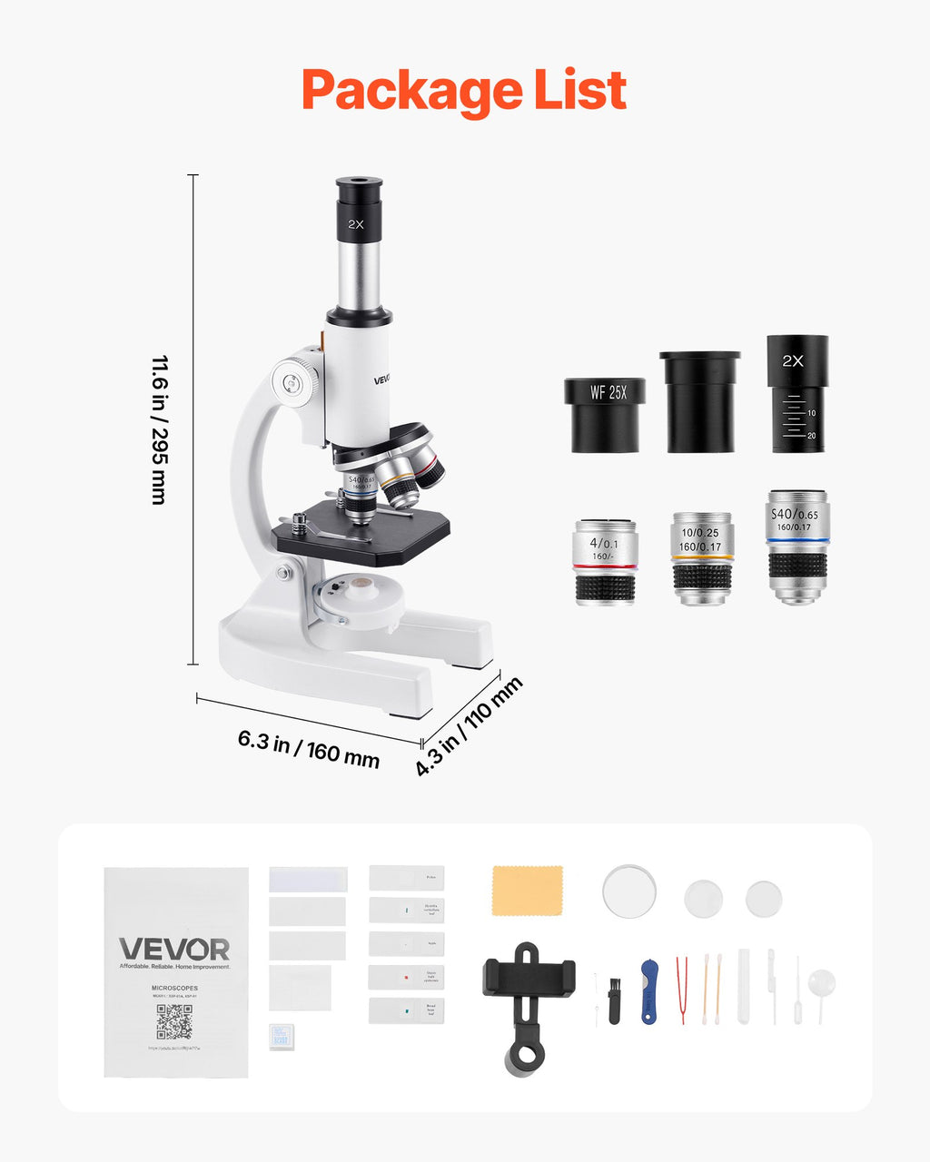 Monokulinis mikroskopas VEVOR xsp-01A, 40-2000x padidinimas