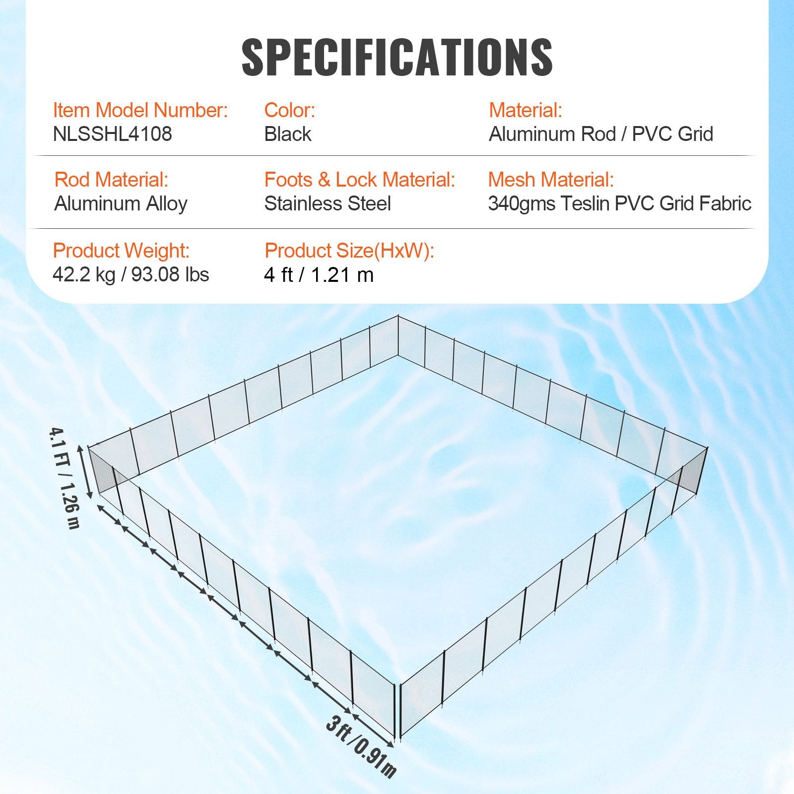 Baseino apsauginė tvora VEVOR NLSSHL4108, 1,21 x 32,91 m