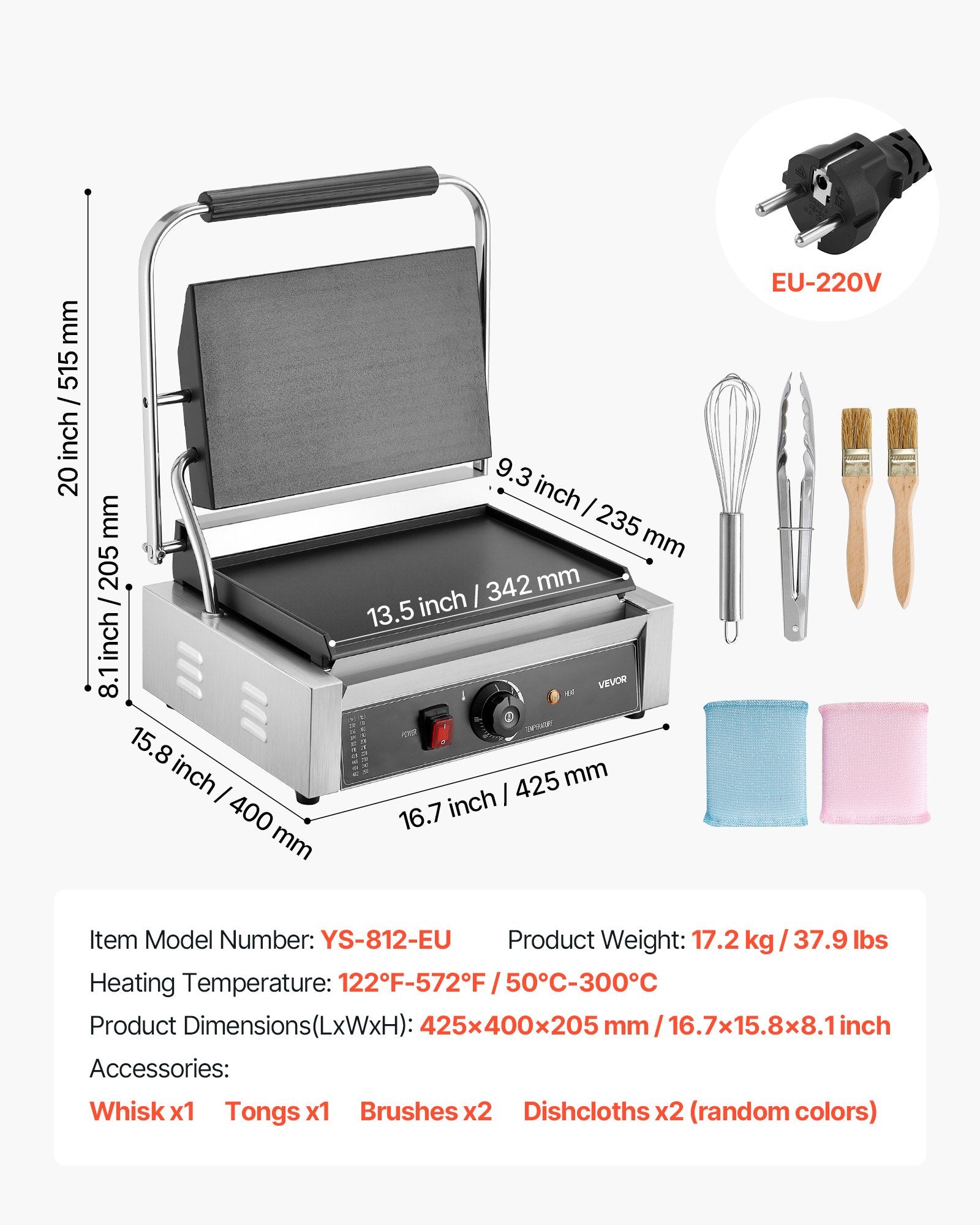 Kontaktinis grilis VEVOR YS-812-EU, 2200W