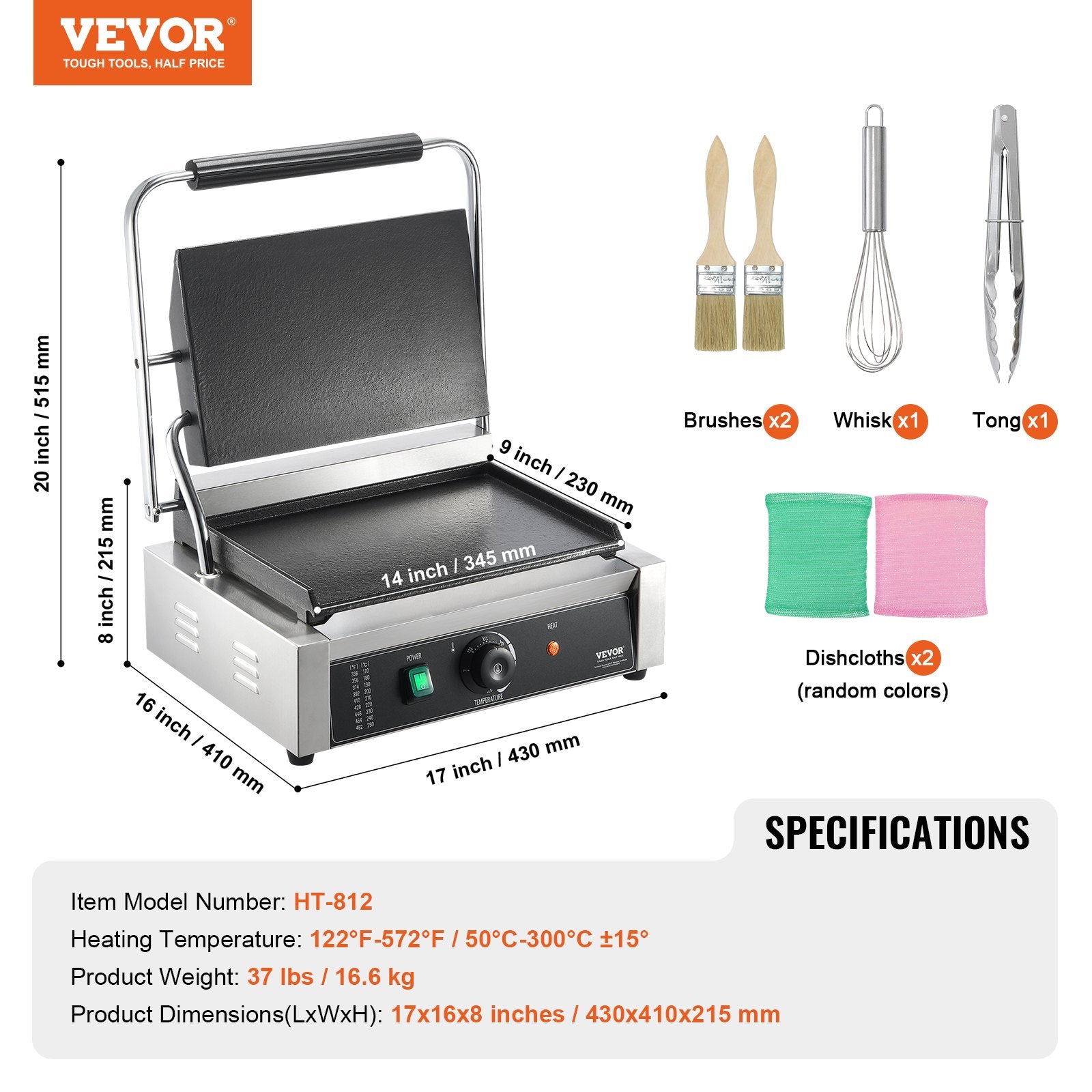 Kontaktinis grilis VEVOR HT-812, 2200 W