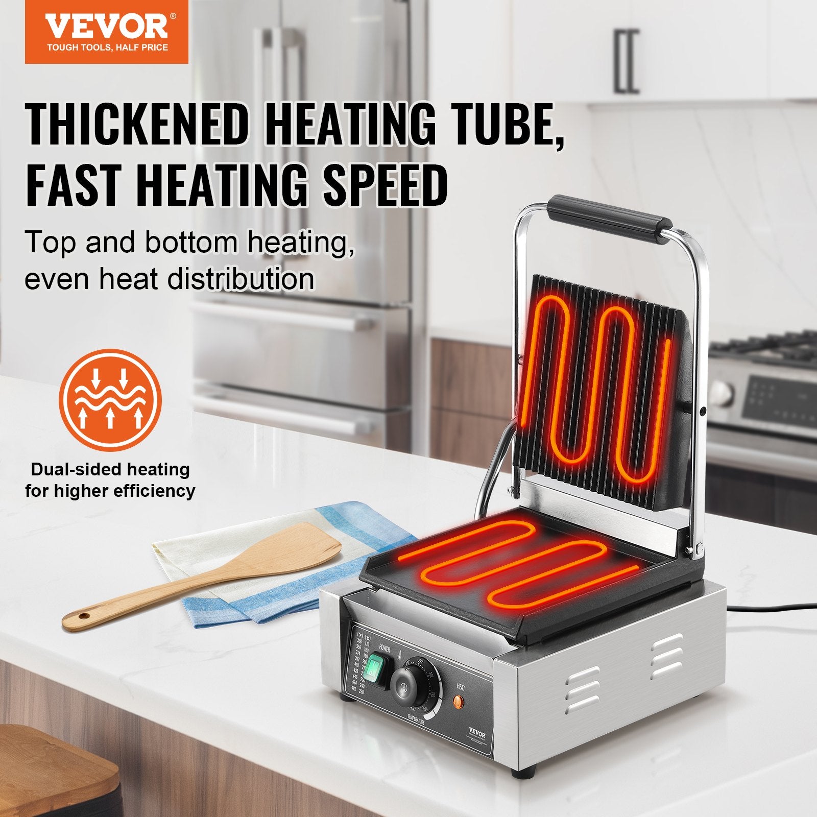 Kontaktinis panini grilis VEVOR HT-811A, 1800W