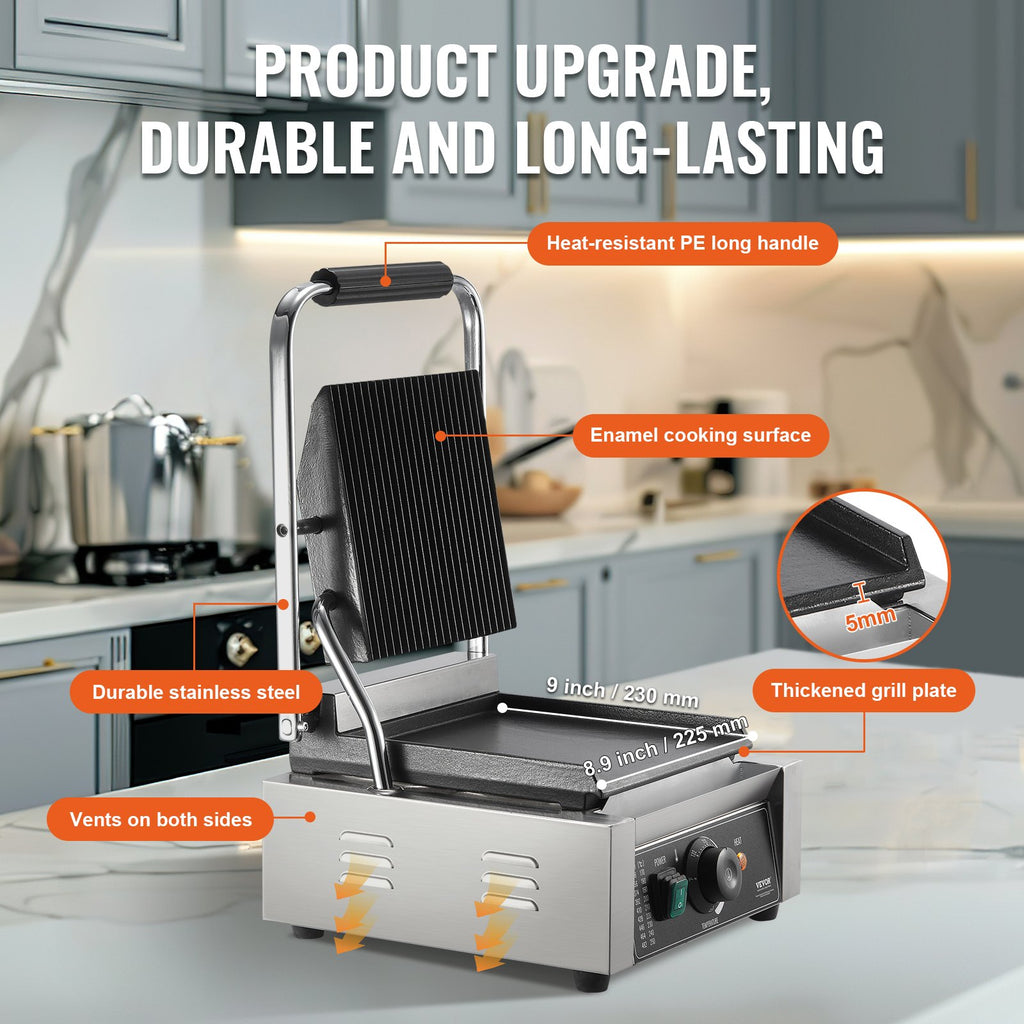 Kontaktinis panini grilis VEVOR HT-811A, 1800W