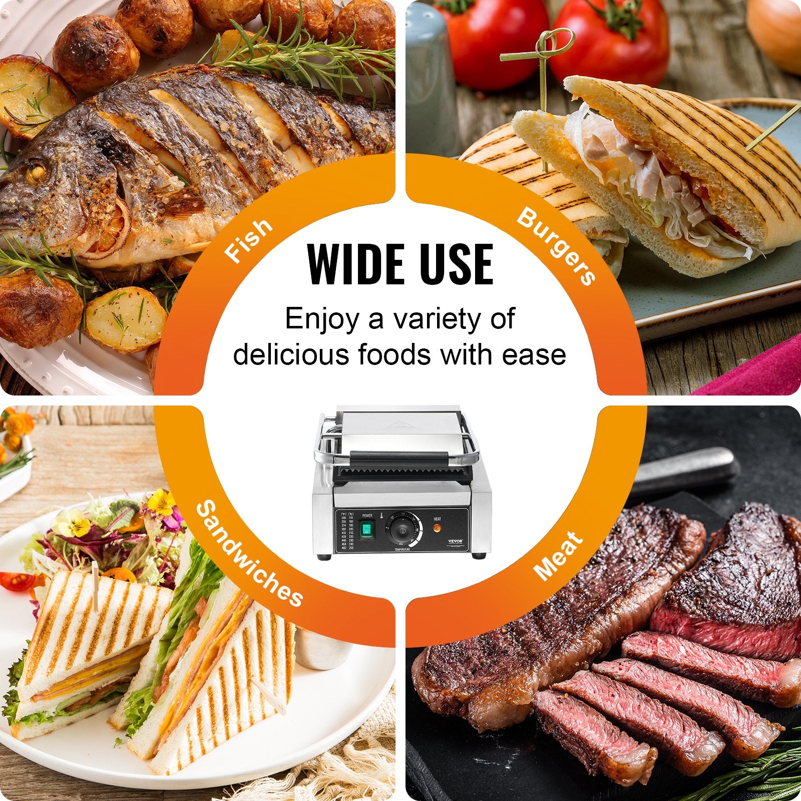 Kontaktinis panini grilis VEVOR HT-811A, 1800W