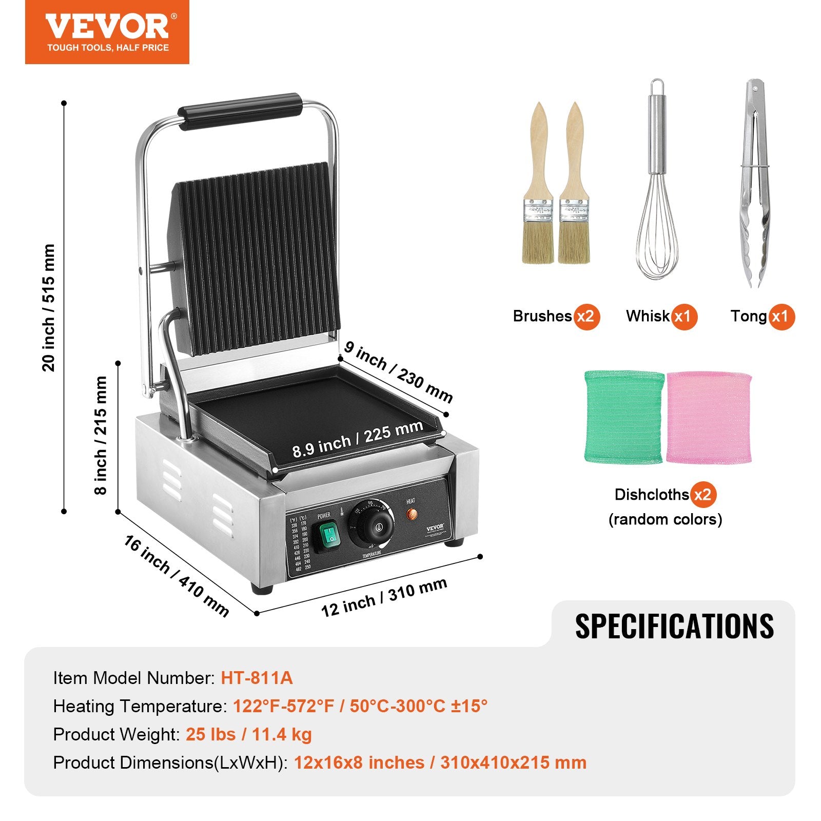 Kontaktinis panini grilis VEVOR HT-811A, 1800W