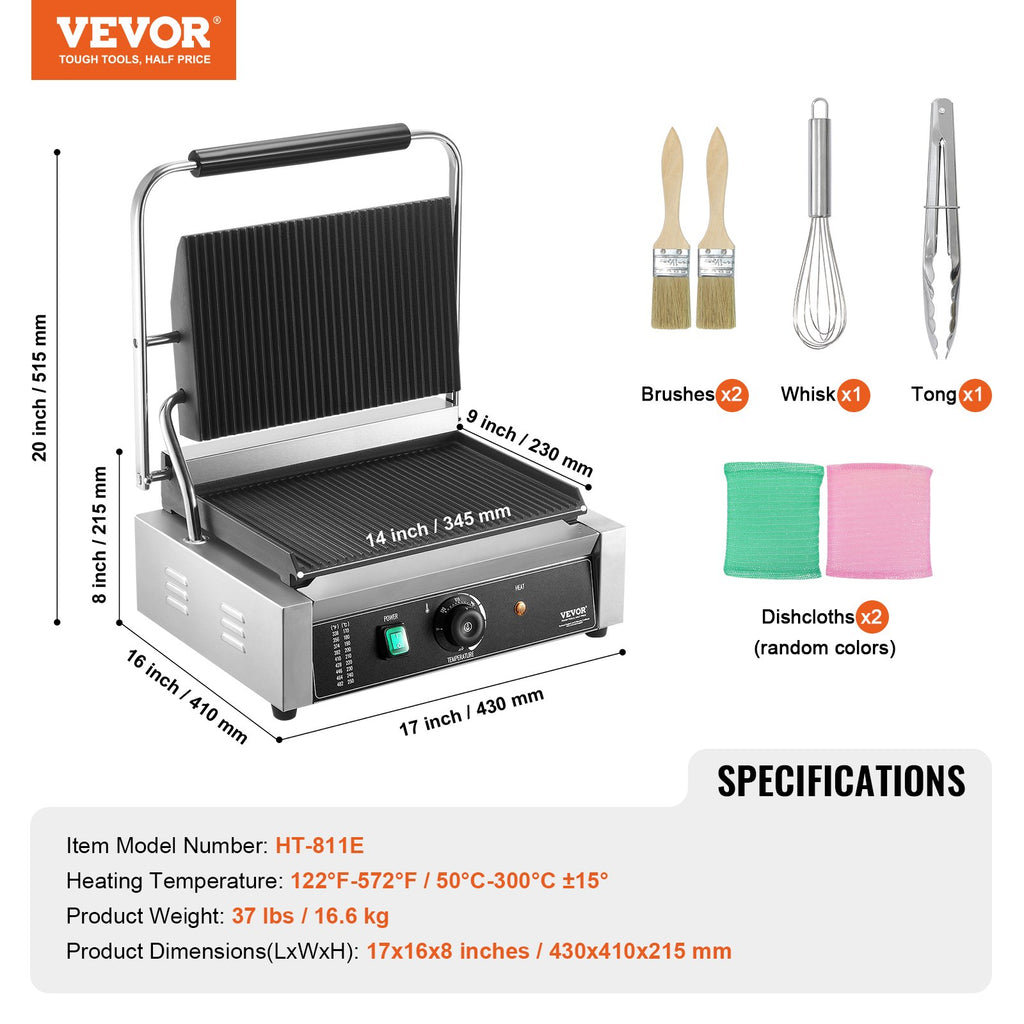 Kontaktinis grilis VEVOR HT-811E, 35,6x22,9 cm