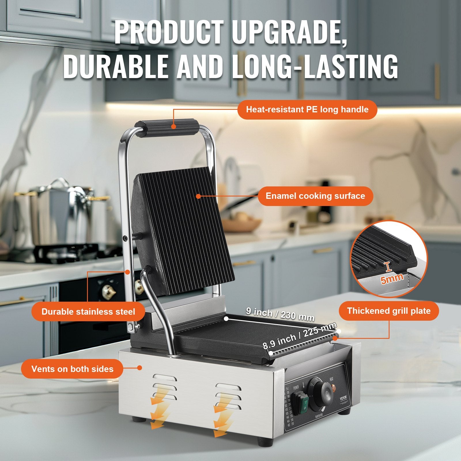 Kontaktinis panini grilis VEVOR HT-811, 1800W