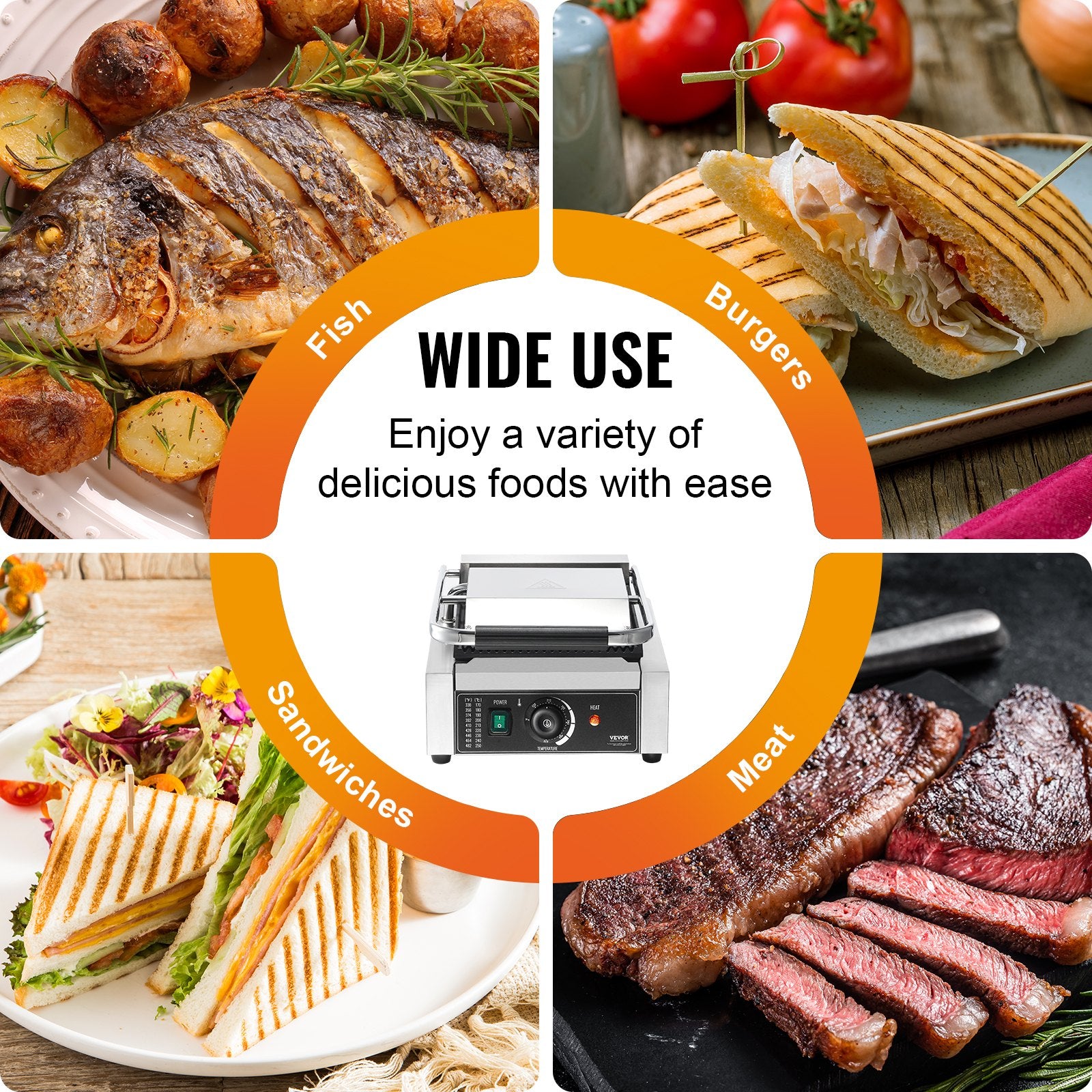 Kontaktinis panini grilis VEVOR HT-811, 1800W