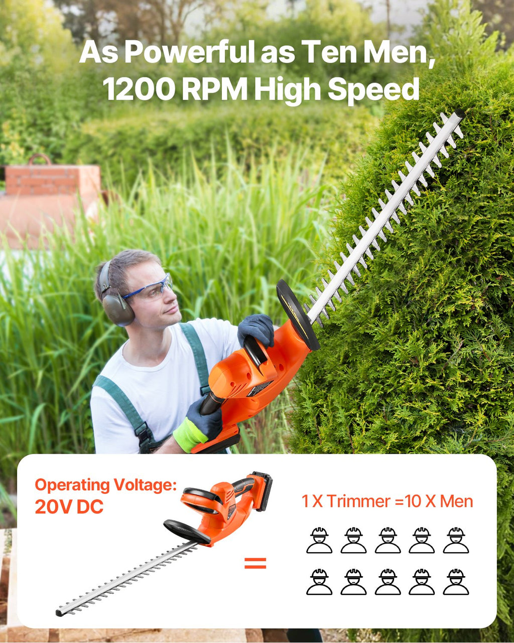 Akumuliatorinės gyvatvorių žirklės VEVOR M0E-17ET-510, 20V 2Ah