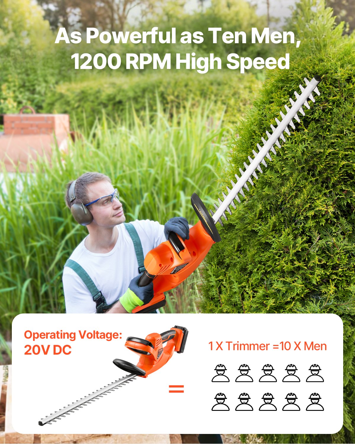 Akumuliatorinės gyvatvorių žirklės VEVOR M0E-17ET-510, 20V 2Ah