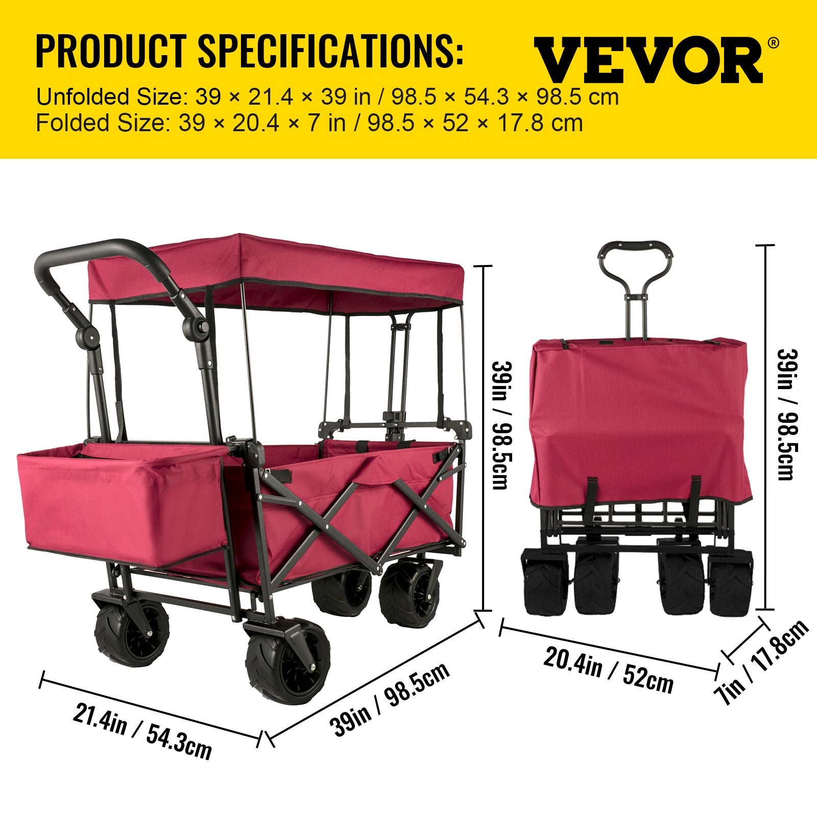 Sulankstomas sodo vežimėlis VEVOR VV-CWC-RED, 100 kg keliamoji galia
