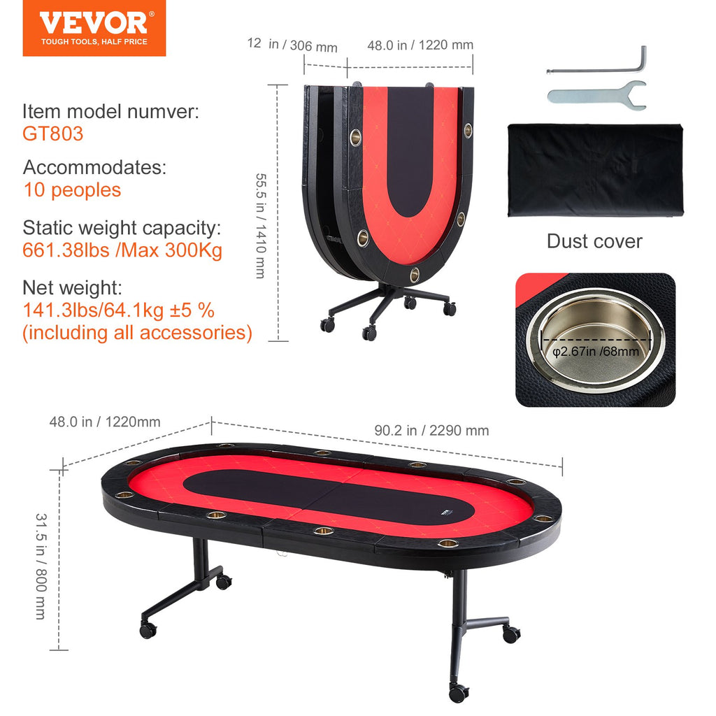 Sulankstomas pokerio stalas VEVOR GT806, 229 cm