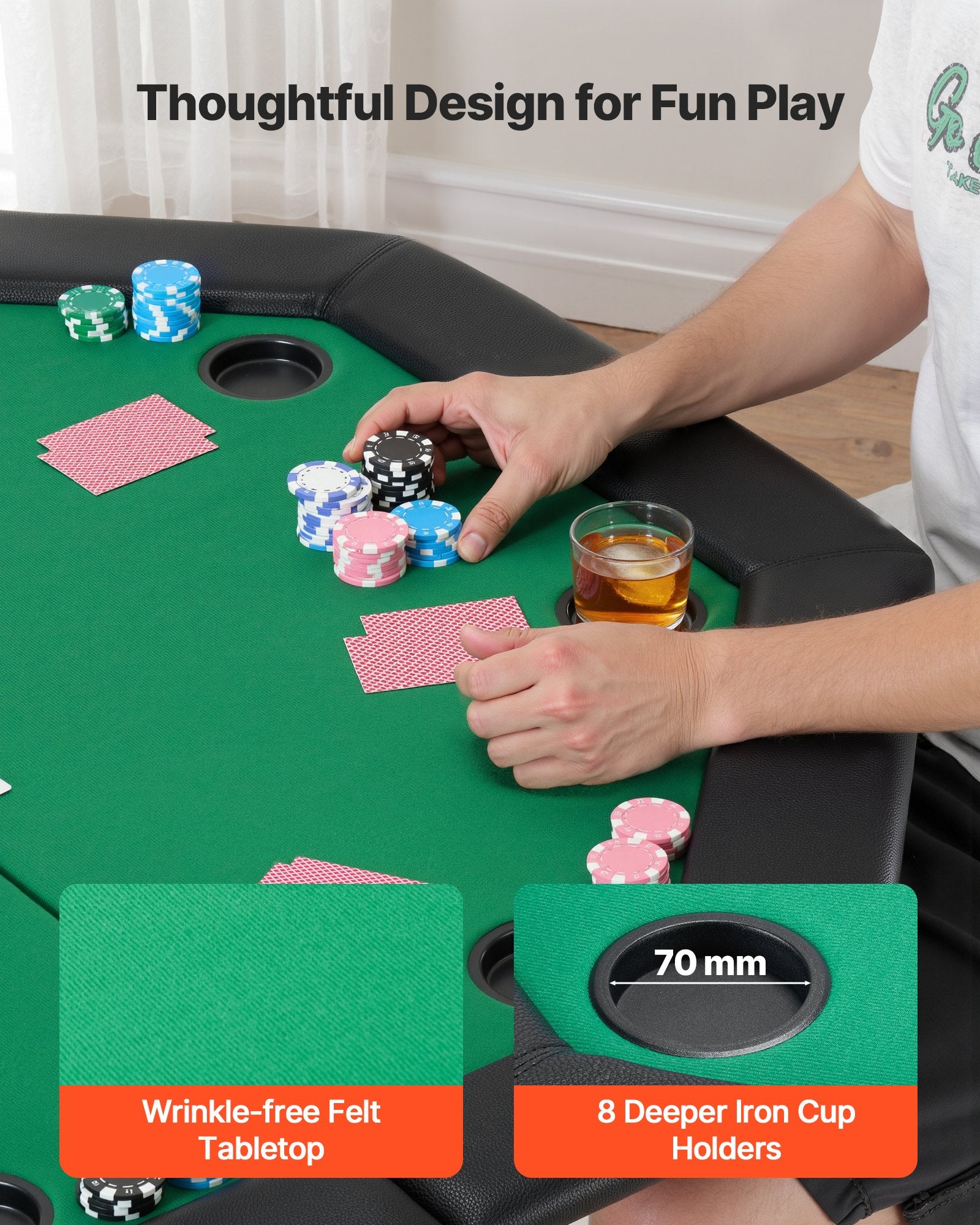 Sulankstomas pokerio stalas VEVOR SUS-4848CV, 8 žaidėjams
