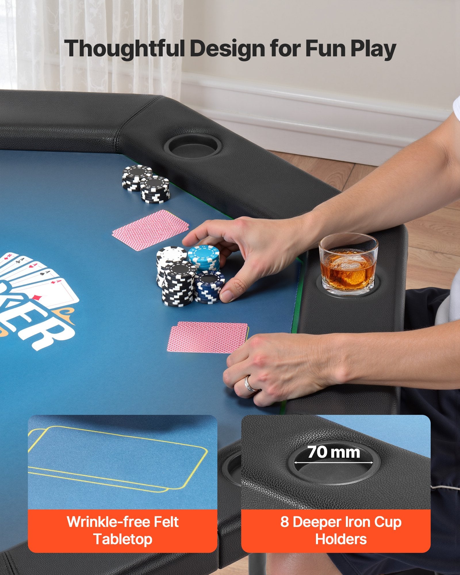 Sulankstomas pokerio stalas VEVOR SUS-4848HV, 8 žaidėjams