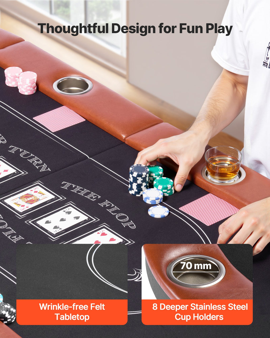 Sulankstomas pokerio stalas VEVOR SUS-7232C, 8 žaidėjams