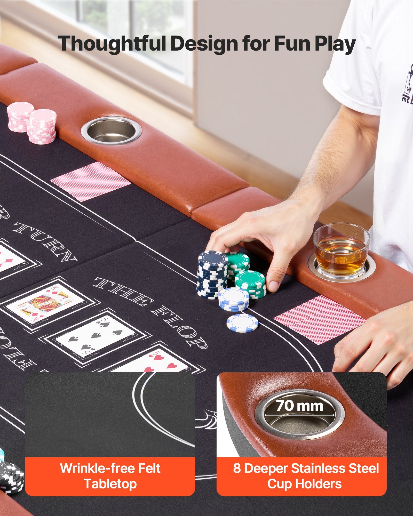 Sulankstomas pokerio stalas VEVOR SUS-7232C, 8 žaidėjams