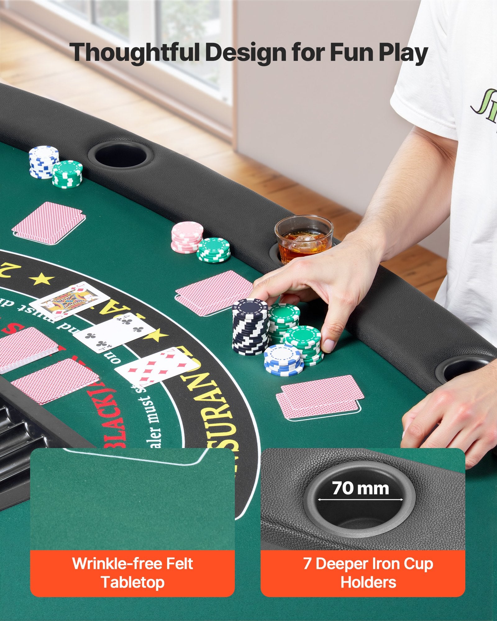 Sulankstomas pokerio stalas VEVOR SUS-7232UF, 7 žaidėjams, 183 cm