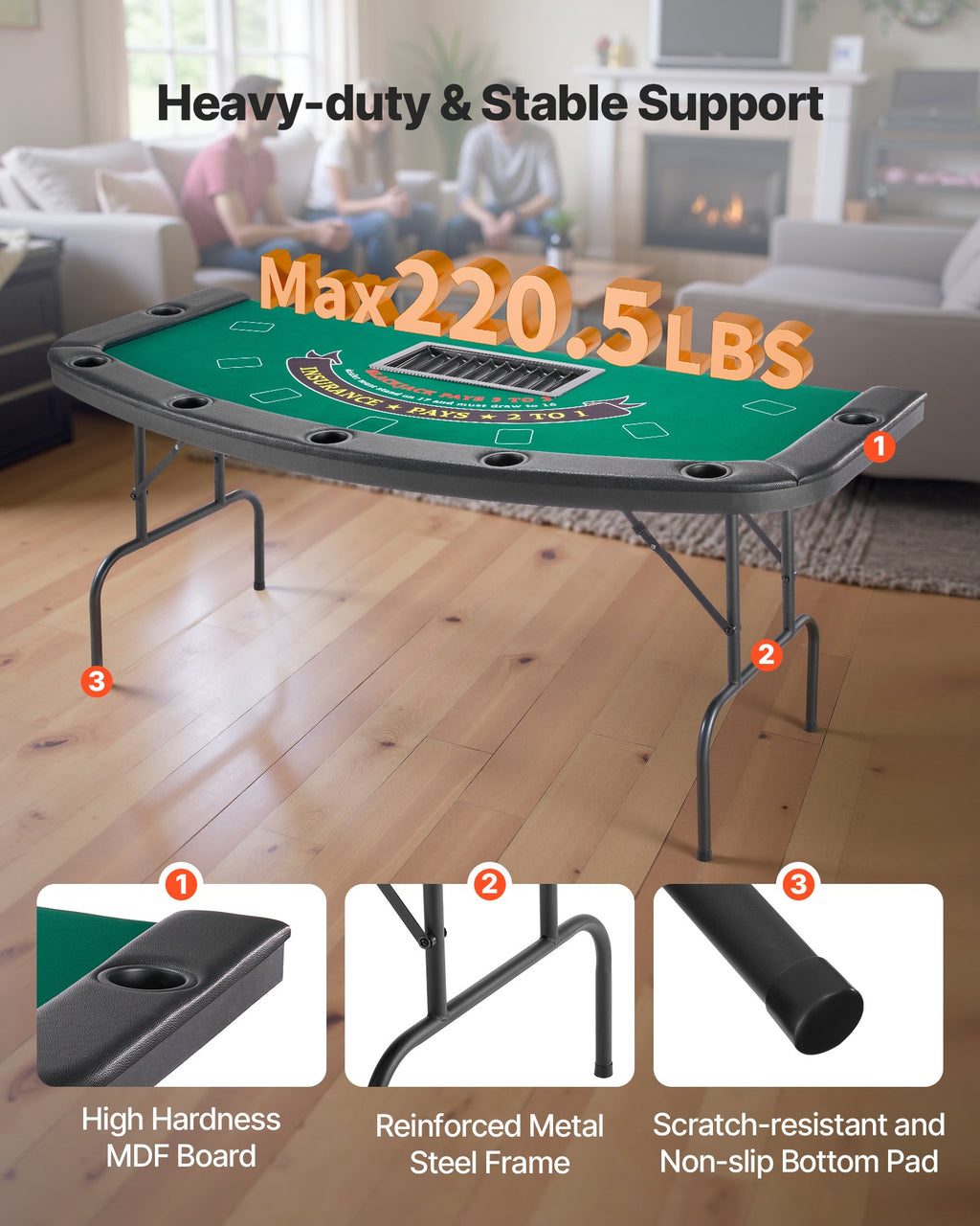 Sulankstomas pokerio stalas VEVOR SUS-7232UF, 7 žaidėjams, 183 cm
