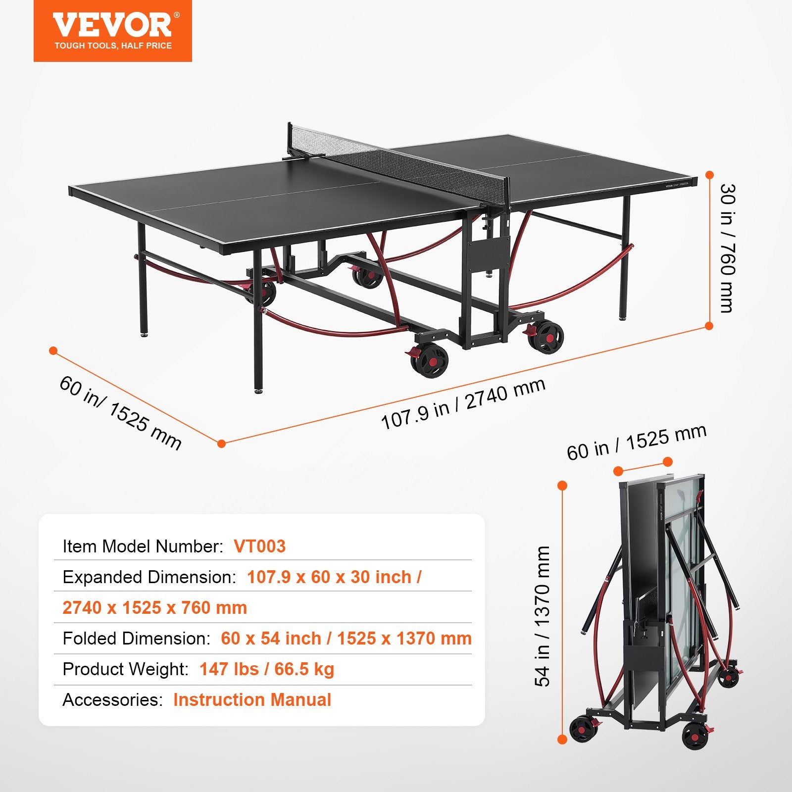 Stalo teniso stalas VEVOR VT003, atsparus bet kokioms oro sąlygoms