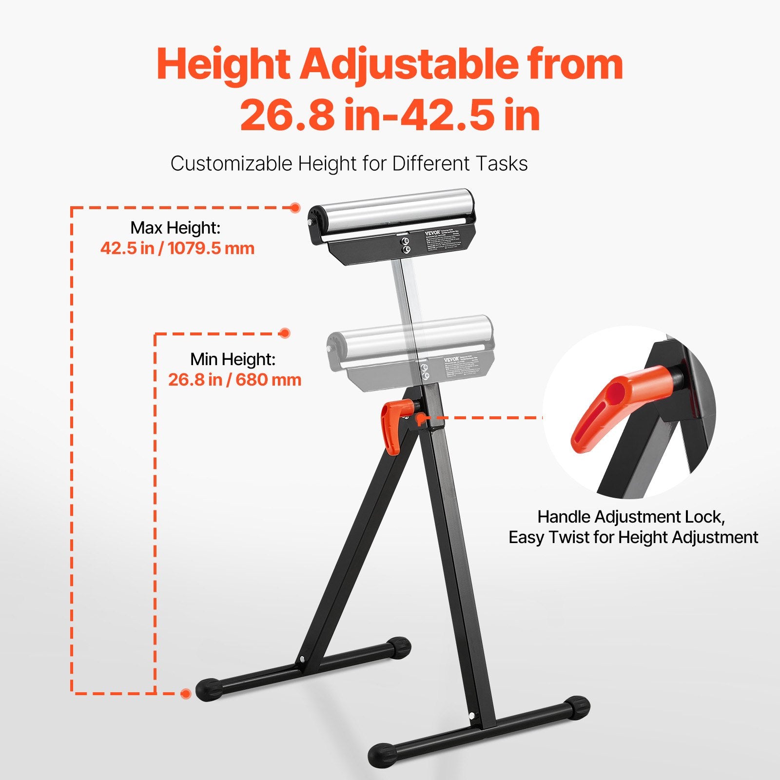 Atraminis stovas su ritinėliu VEVOR YH-RS004 (2 vnt.), 61 kg keliamoji galia