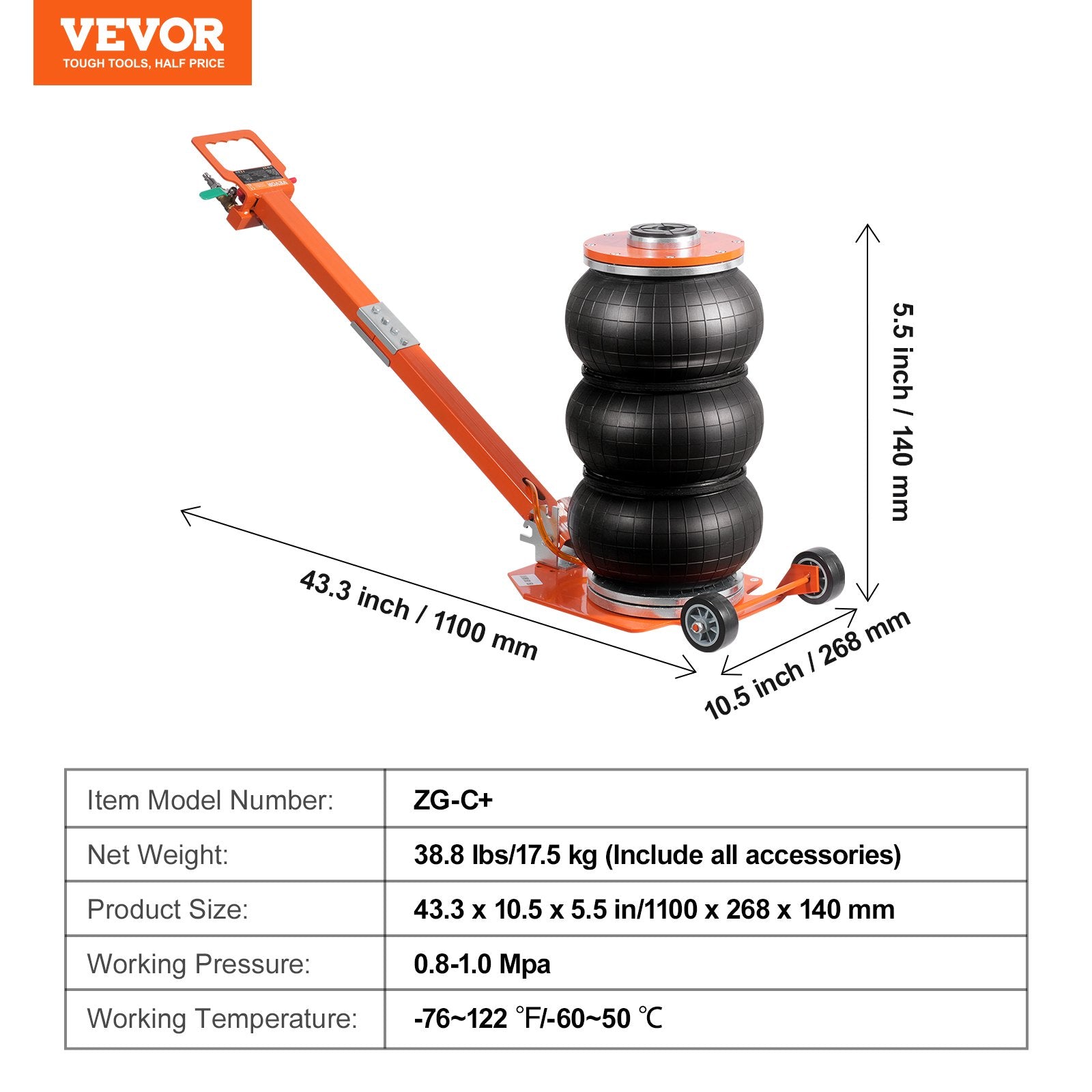 Pneumatinis keltuvas VEVOR ZG-C+, 3 tonos