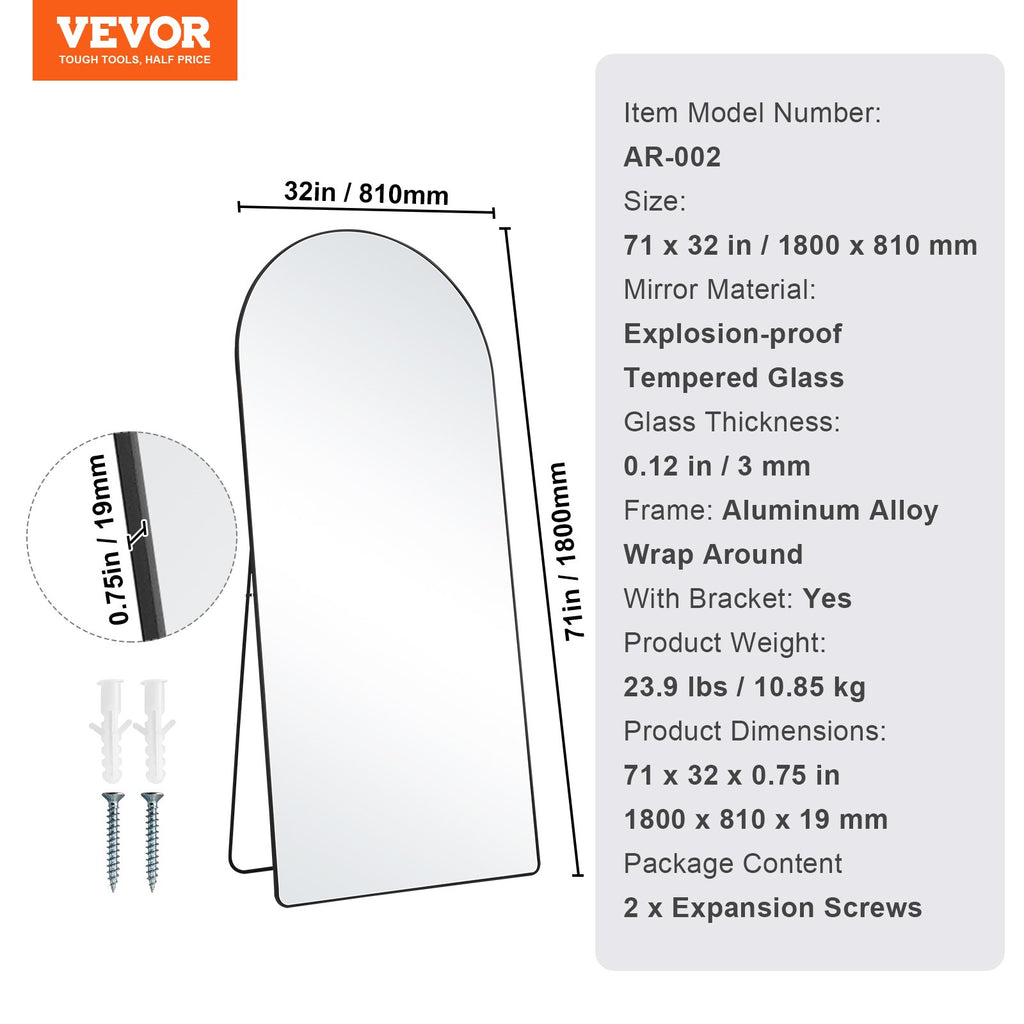 Arkinis viso ūgio veidrodis VEVOR AR-002, 180 x 81 cm