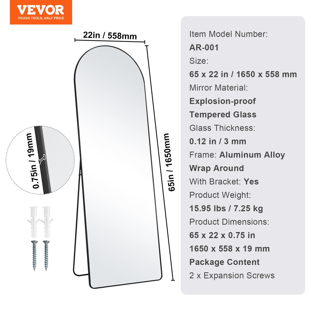 Pastatomas arkos formos veidrodis VEVOR AR-001, 165 x 56 cm