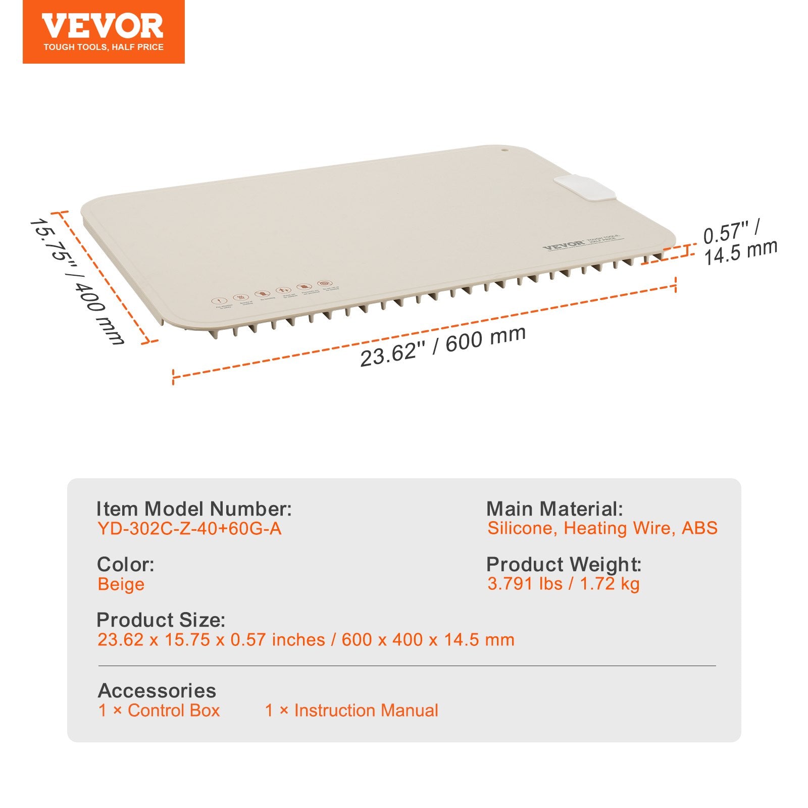 Elektrinis maisto šildymo padėklas VEVOR YD-302C-Z-40+60G-A, 600x400 mm