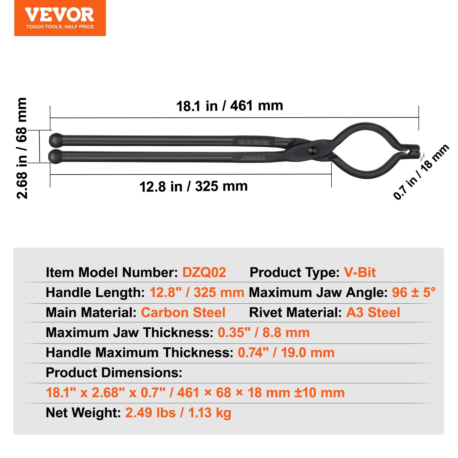 Kalvystės replės VEVOR DZQ02, 45,7 cm